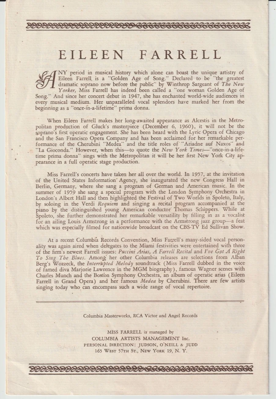 1960-61 Community Concert Association program signed by Eileen Farrell excellent, image 4