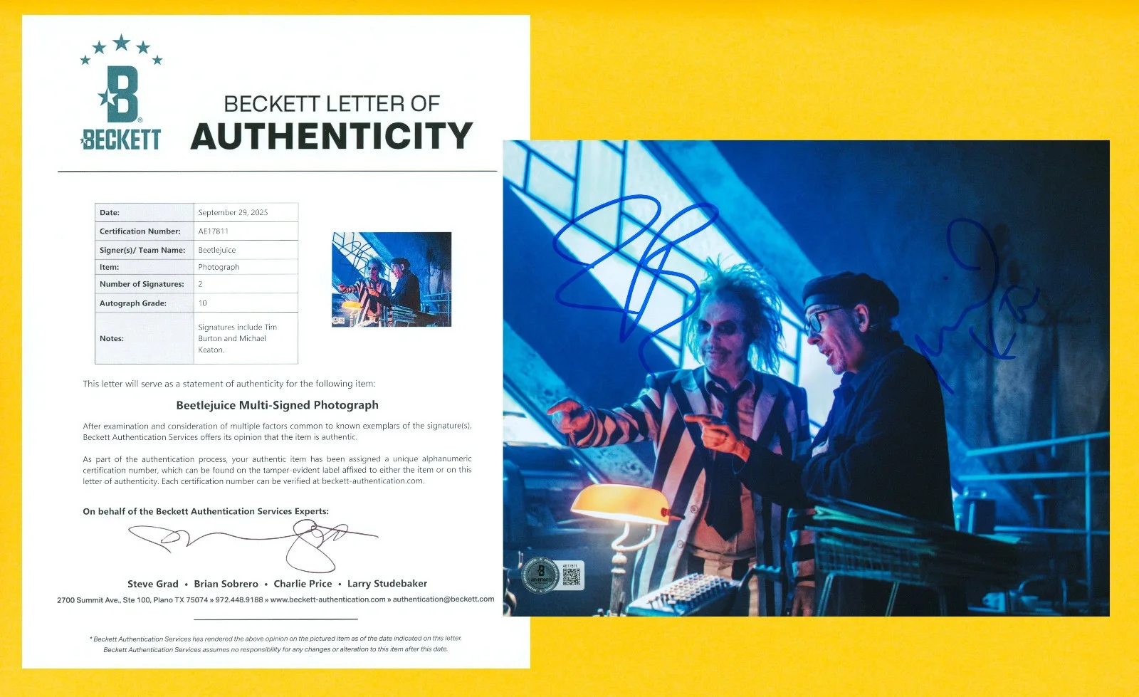 Michael Keaton & Tim Burton — Michael Keaton Tim Burton Signed BAS LOA Autographed 8X10 Beetlejuice Photo COA