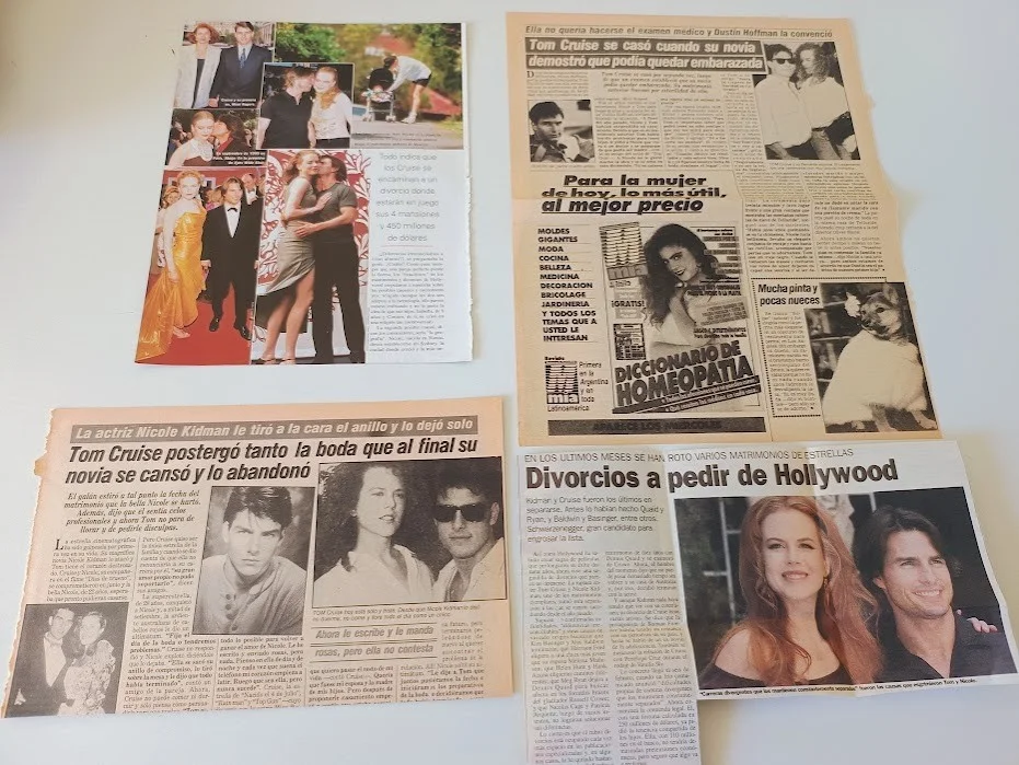 Tom Cruise Nicole Kidman - Lot 40 Original Magazine Clippings Cuttings Argentina, изображение 5