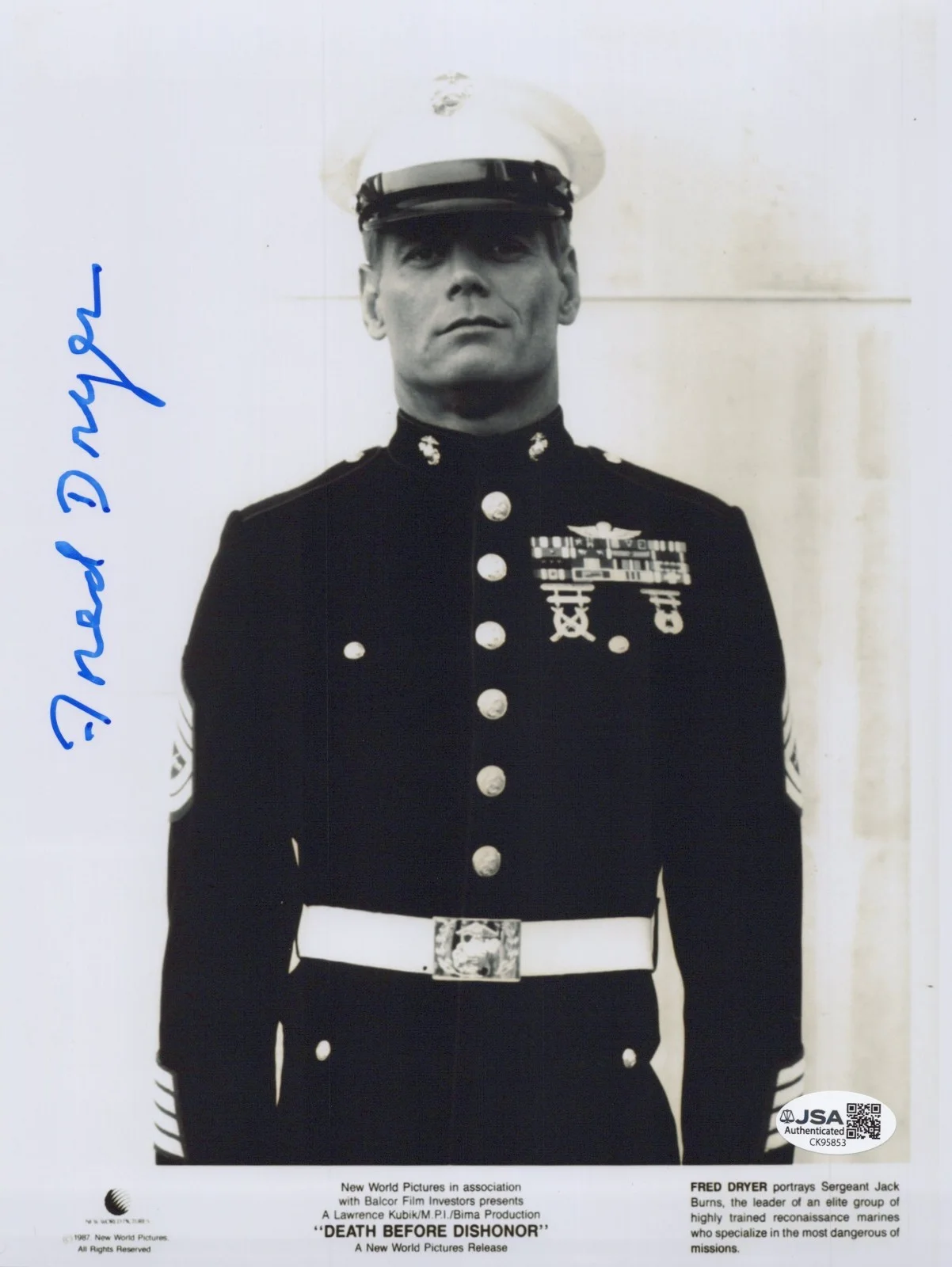 Fred Dryer — FRED DRYER Hand Signed DEATH BEFORE DISHONER 8x10 Photo Autograph JSA COA CERT