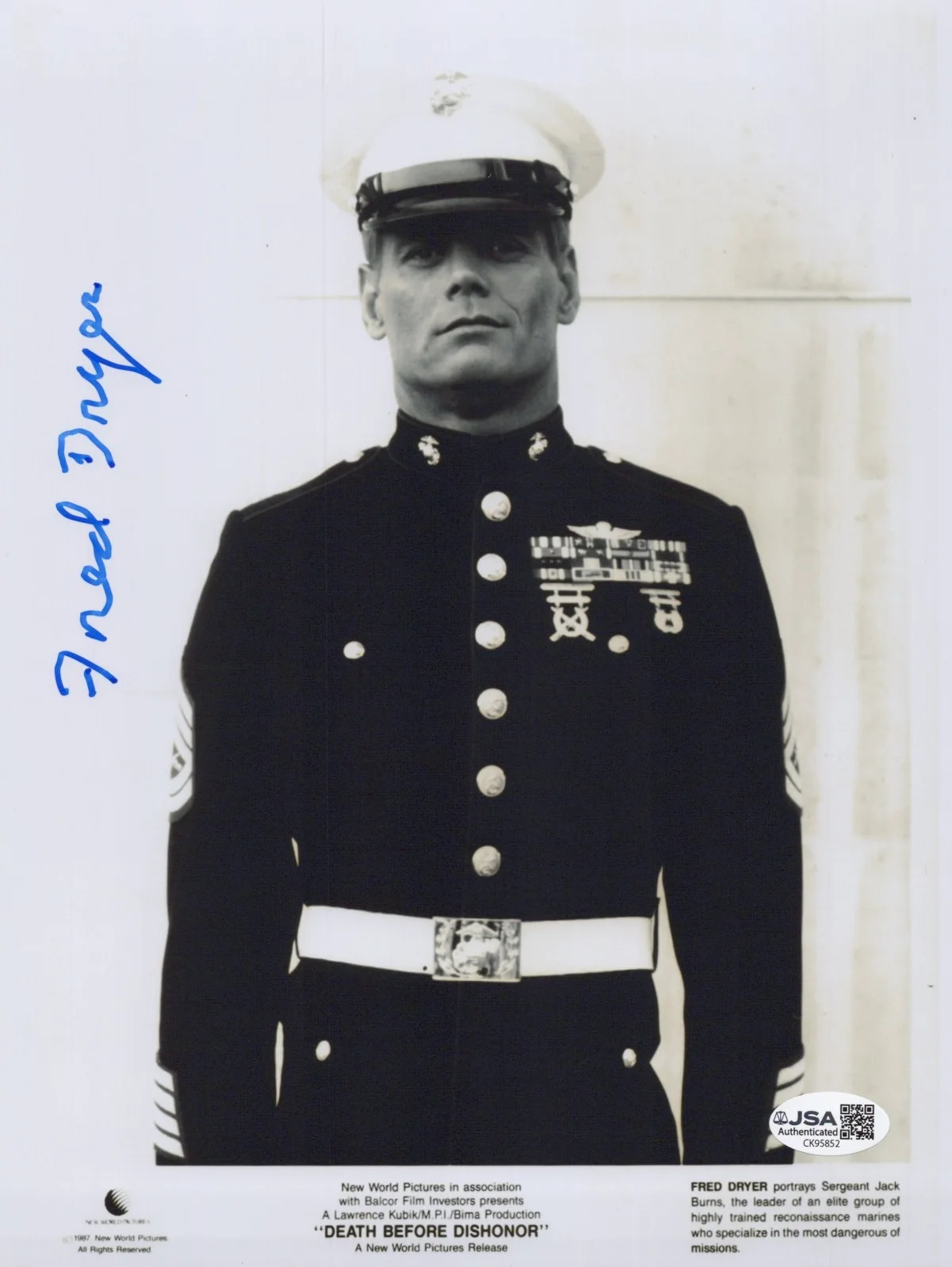 Fred Dryer — FRED DRYER Hand Signed DEATH BEFORE DISHONER 8x10 Photo Autograph JSA COA CERT