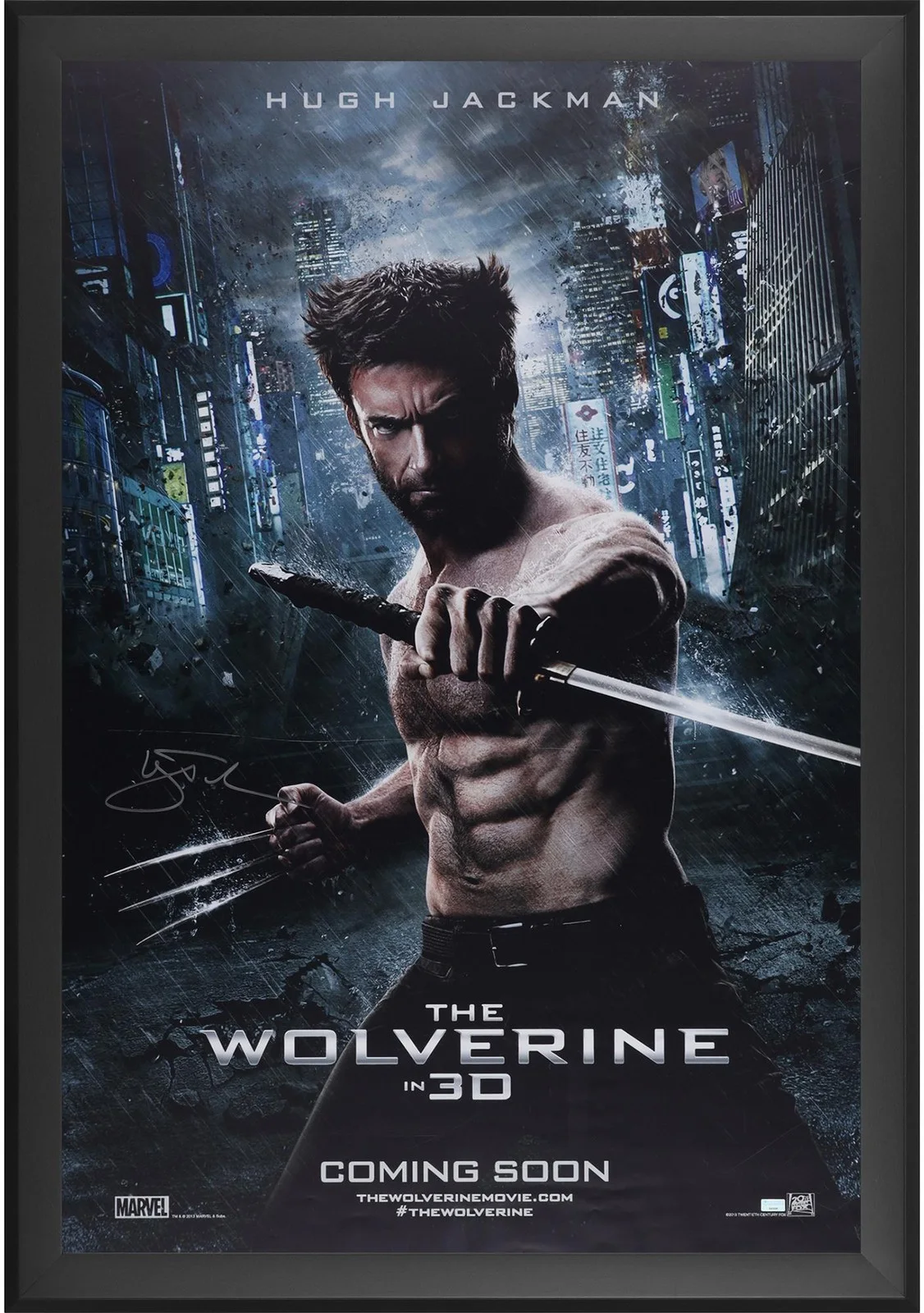 Hugh Jackman — Hugh Jackman The Wolverine Framed Autographed 27" x 40" Movie Poster