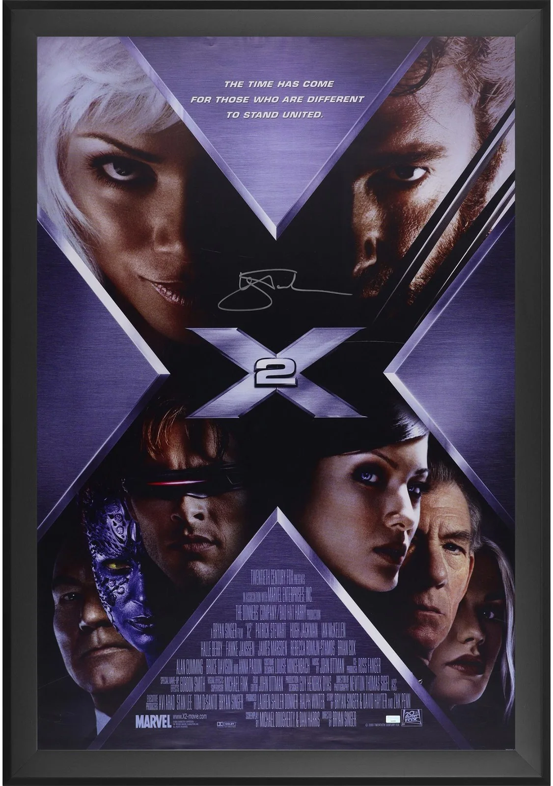 Hugh Jackman — Hugh Jackman X-Men 2 Framed Autographed 27" x 40" Movie Poster