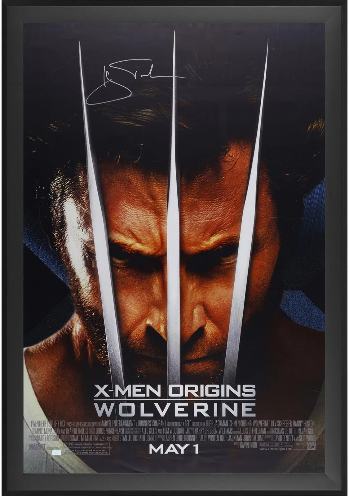 Hugh Jackman — Hugh Jackman X-Men Origins Framed Autographed 27" x 40" Movie Poster