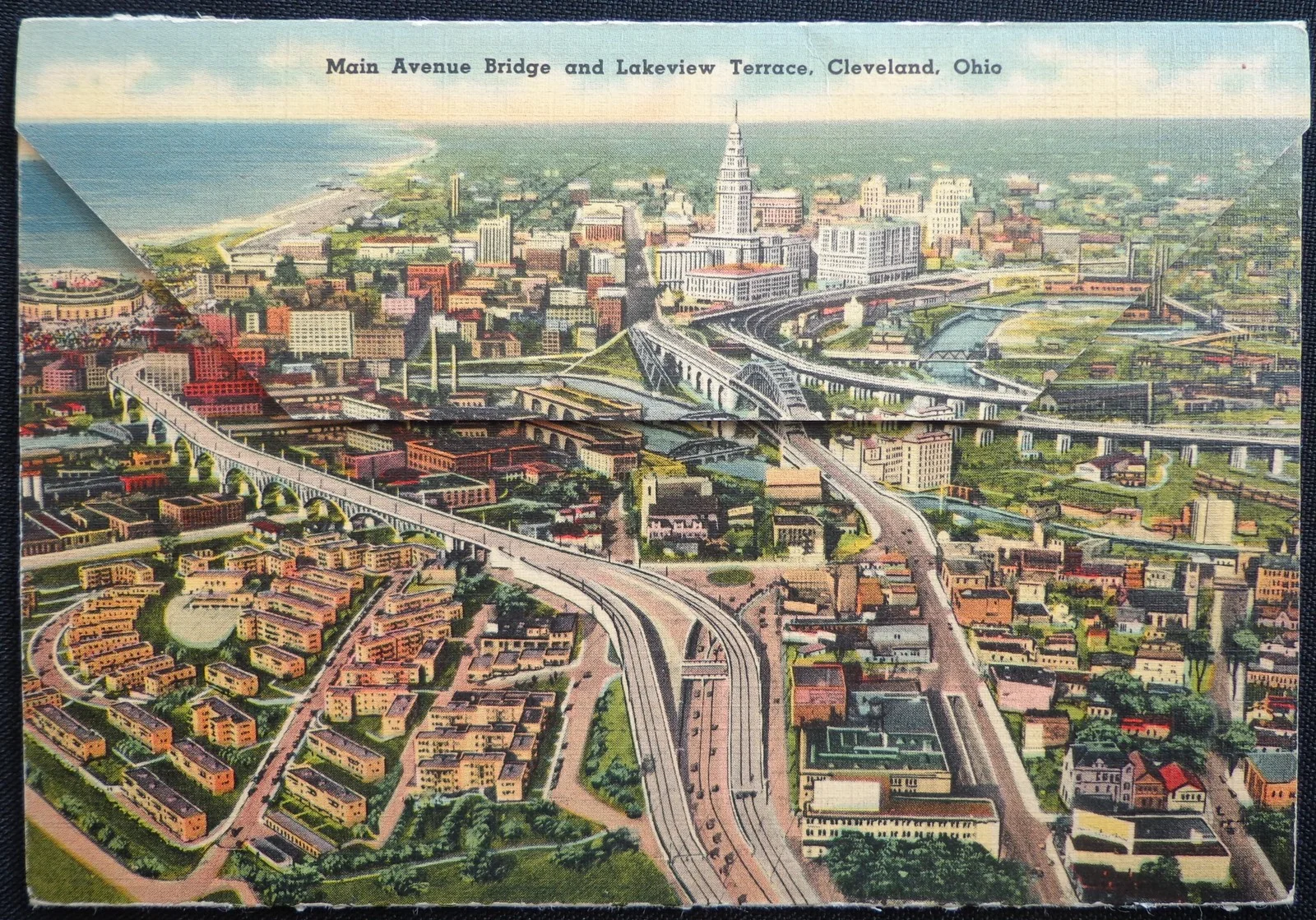 Vintage 1945 Greetings From Cleveland Ohio Postcard Foldout Souvenir Photos 471, изображение 2