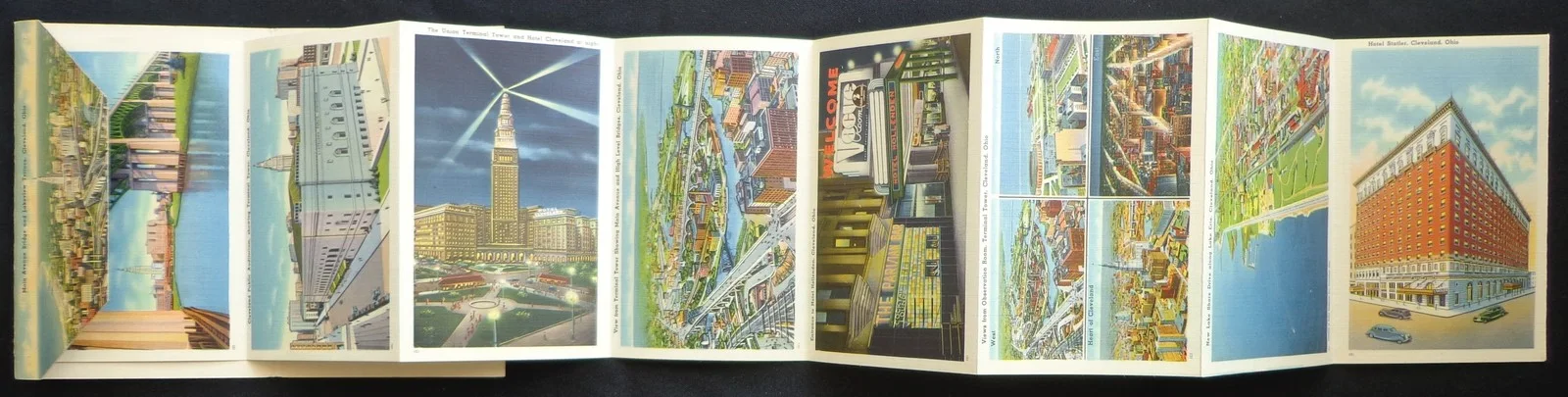 Vintage 1945 Greetings From Cleveland Ohio Postcard Foldout Souvenir Photos 471, изображение 3