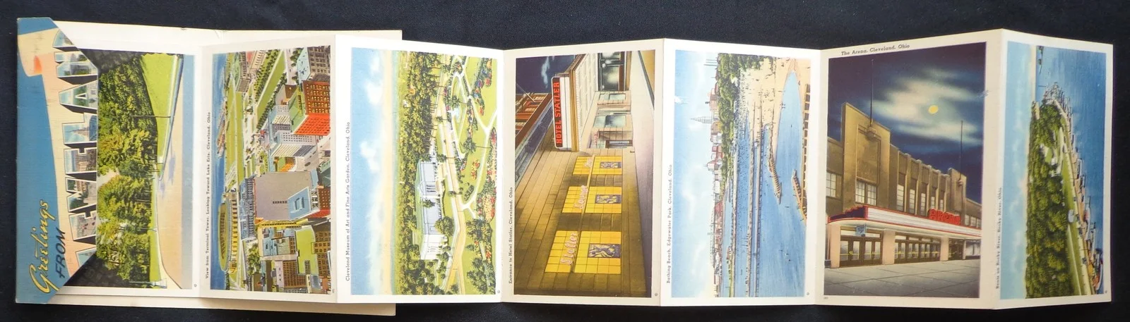 Vintage 1945 Greetings From Cleveland Ohio Postcard Foldout Souvenir Photos, изображение 3