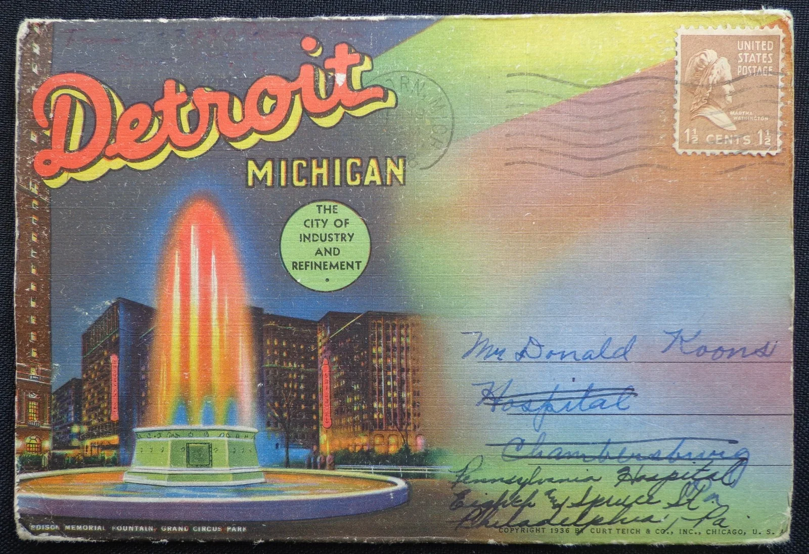 Vintage 1936 Greetings From Detroit Michigan Postcard Foldout Souvenir Photos, изображение 2