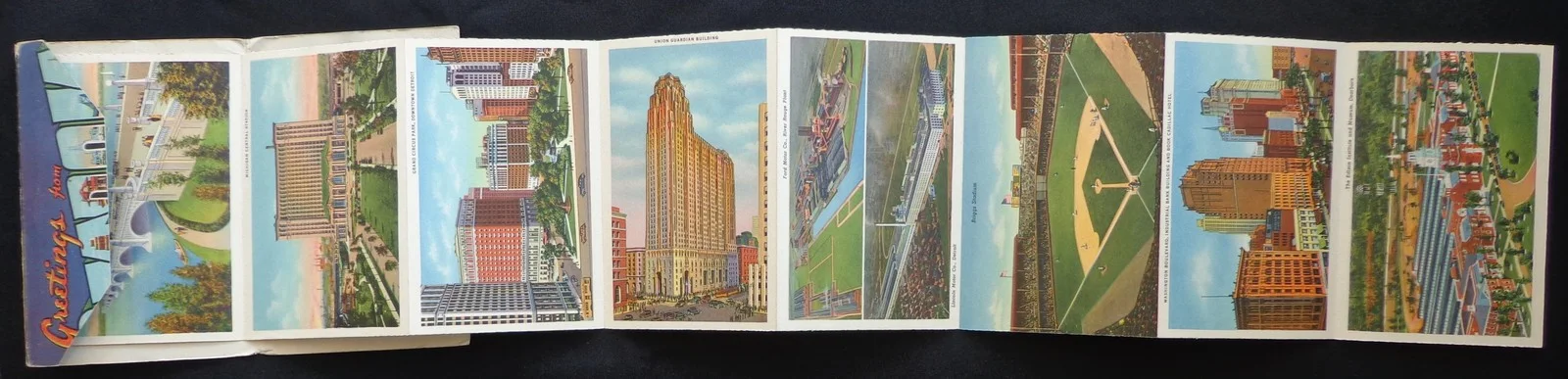 Vintage 1936 Greetings From Detroit Michigan Postcard Foldout Souvenir Photos, изображение 3