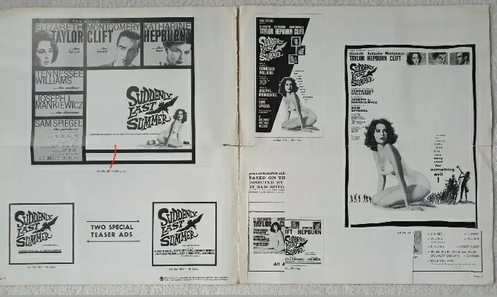 SUDDENLY LAST SUMMER VINTAGE 1960 US PRESSBOOK LIZ TAYLOR, HEPBURN, CLIFT - CUTS, изображение 3