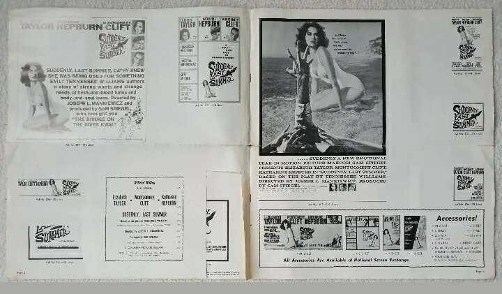 SUDDENLY LAST SUMMER VINTAGE 1960 US PRESSBOOK LIZ TAYLOR, HEPBURN, CLIFT - CUTS, изображение 4