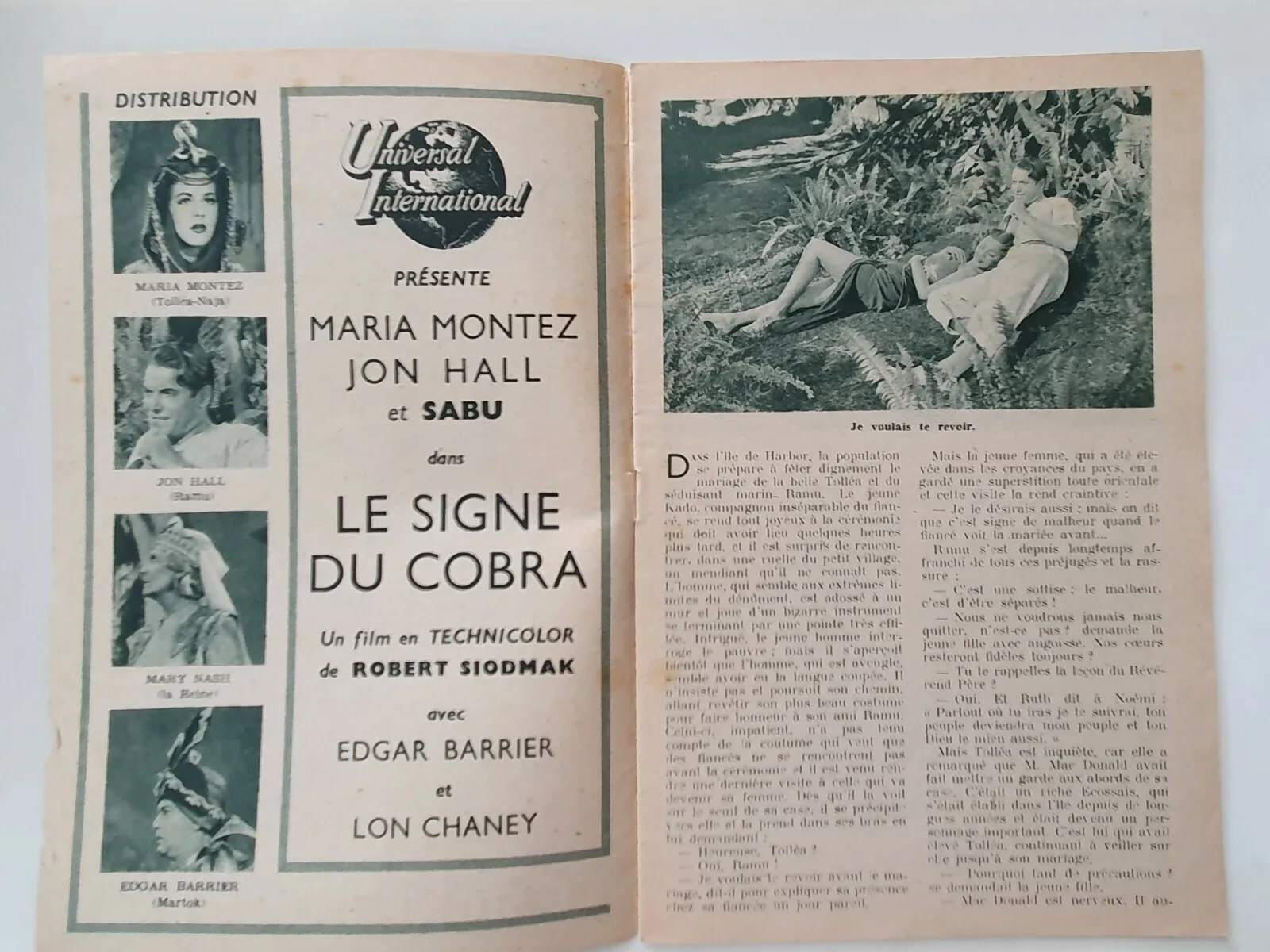 COBRA WOMAN - 2 VINTAGE 1944 FRENCH / DANISH MOVIE PROGRAMS - MARIA MONTEZ, SABU, image 3