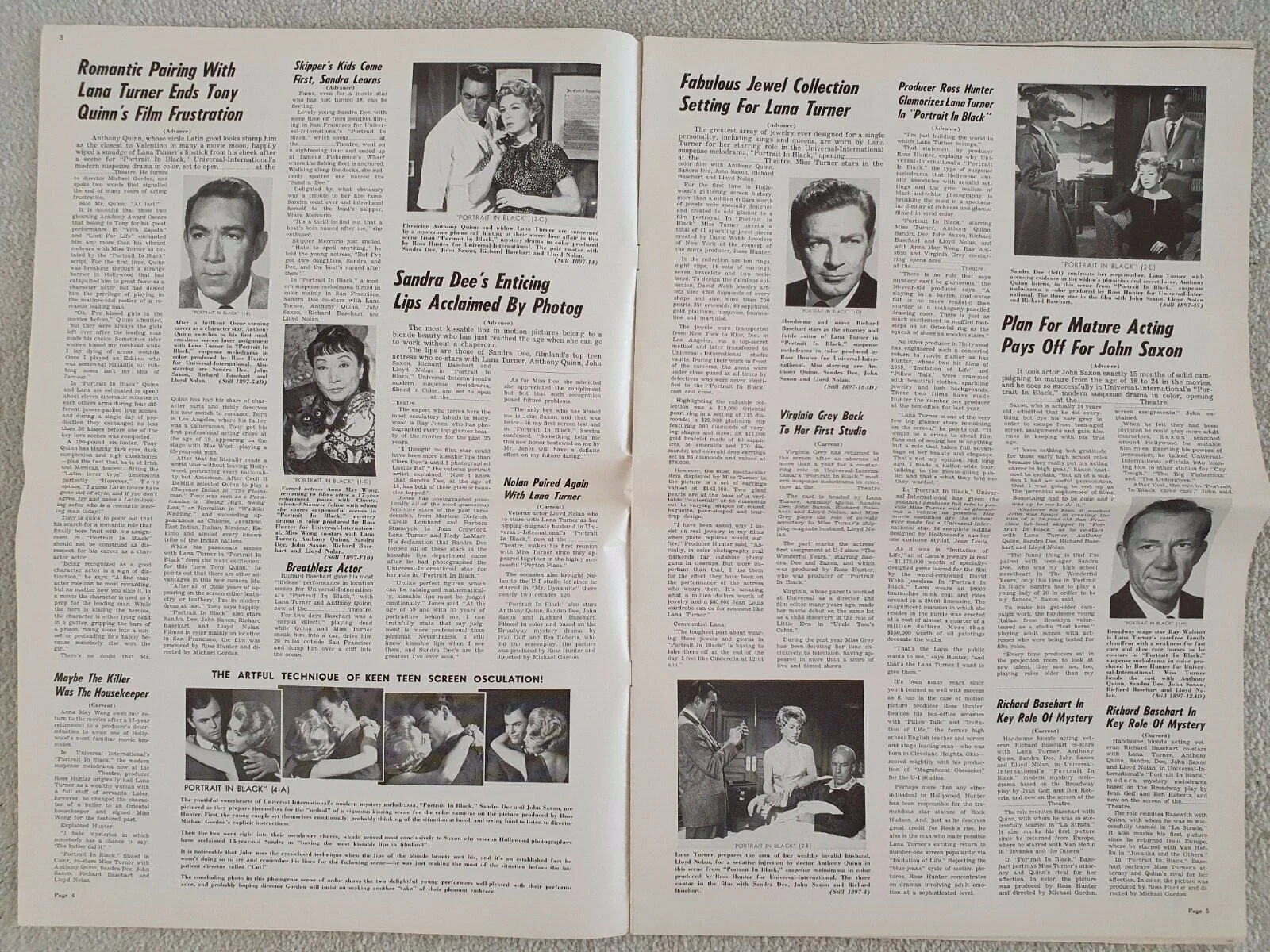 ANNA MAY WONG - LANA TURNER - PORTRAIT IN BLACK VINTAGE ORIGINAL 1960 PRESSBOOK, изображение 2