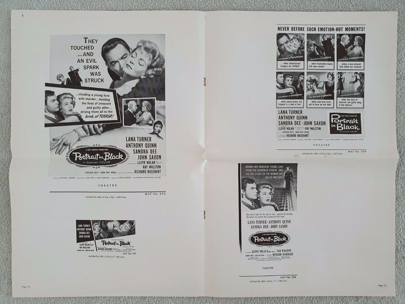 ANNA MAY WONG - LANA TURNER - PORTRAIT IN BLACK VINTAGE ORIGINAL 1960 PRESSBOOK, изображение 3