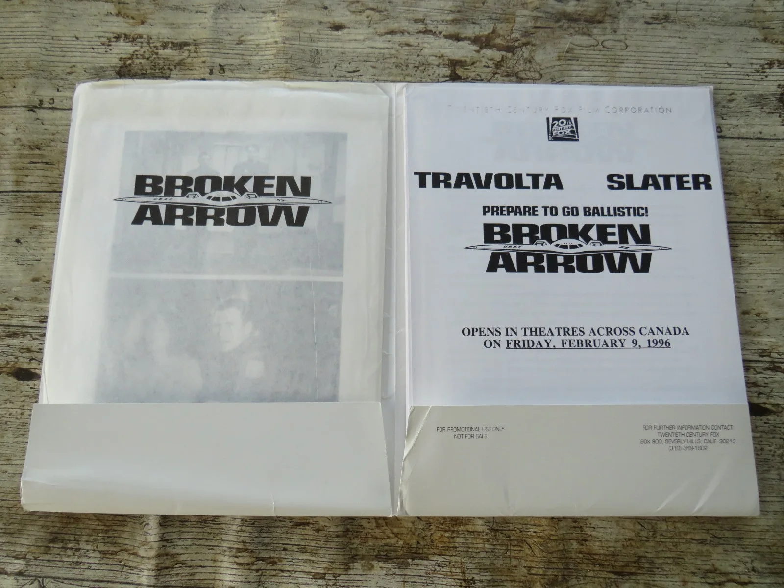 BROKEN ARROW ORIGINAL 1996 CINEMA MOVIE PRESS KIT John Travolta PHOTOS, image 2