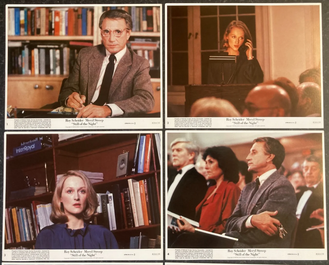 STILL OF THE NIGHT 1982 Original Movie US Lobby Card Set 10x8 Scheider & Streep, изображение 2