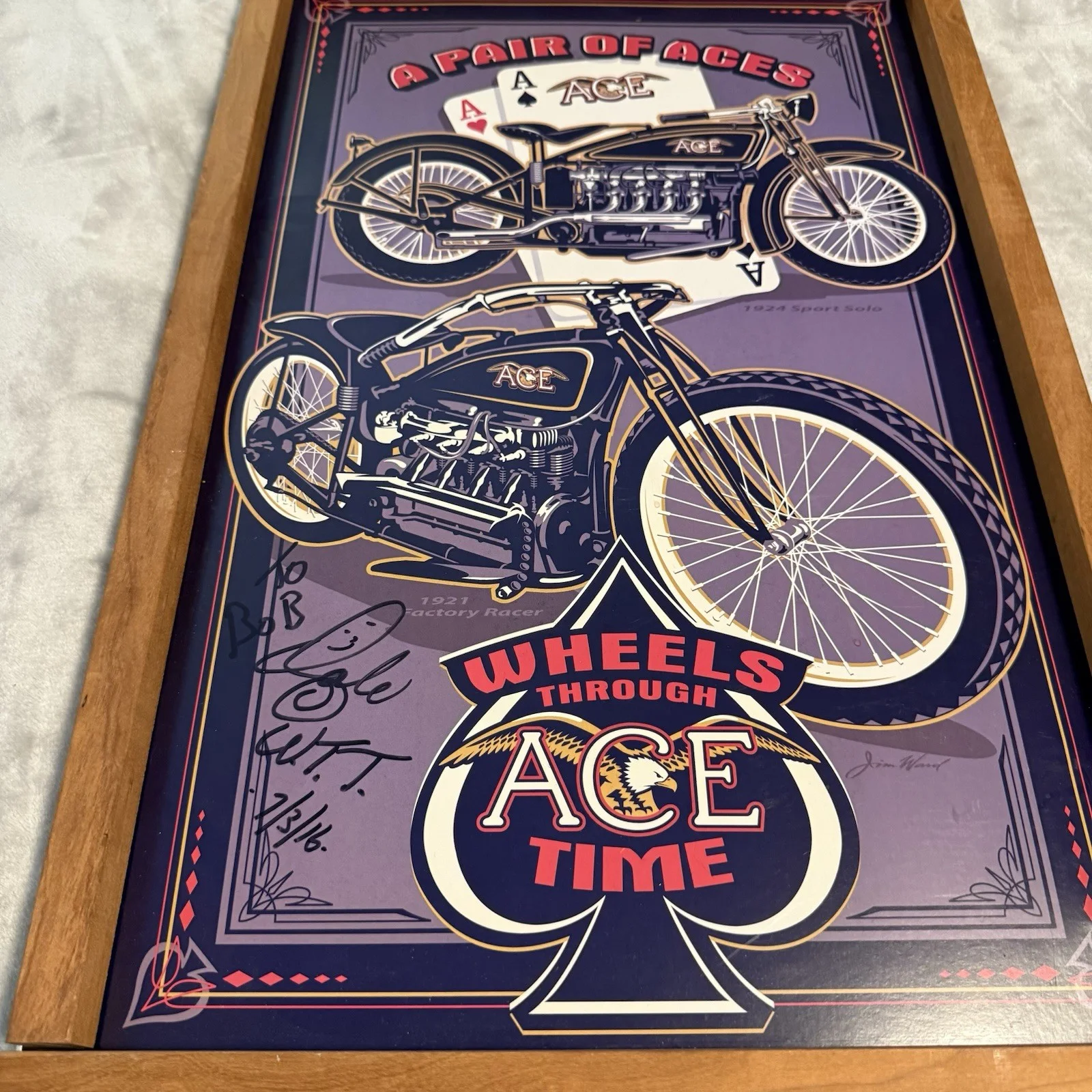 Vintage “A Pair Of Aces” Wheels Through Time Signed Motorcycle Art, Dale Walsker, image 3