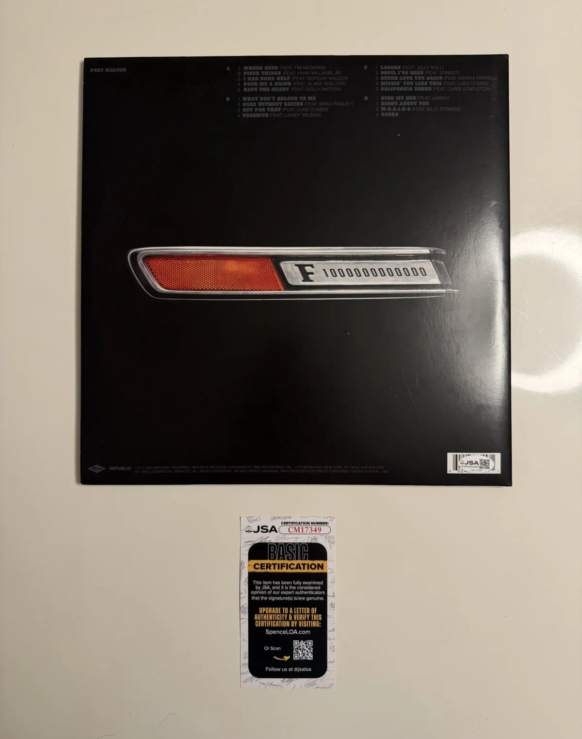 Post Malone Autographed F-1 Trillion Vinyl Record Country Star JSA COA, image 2