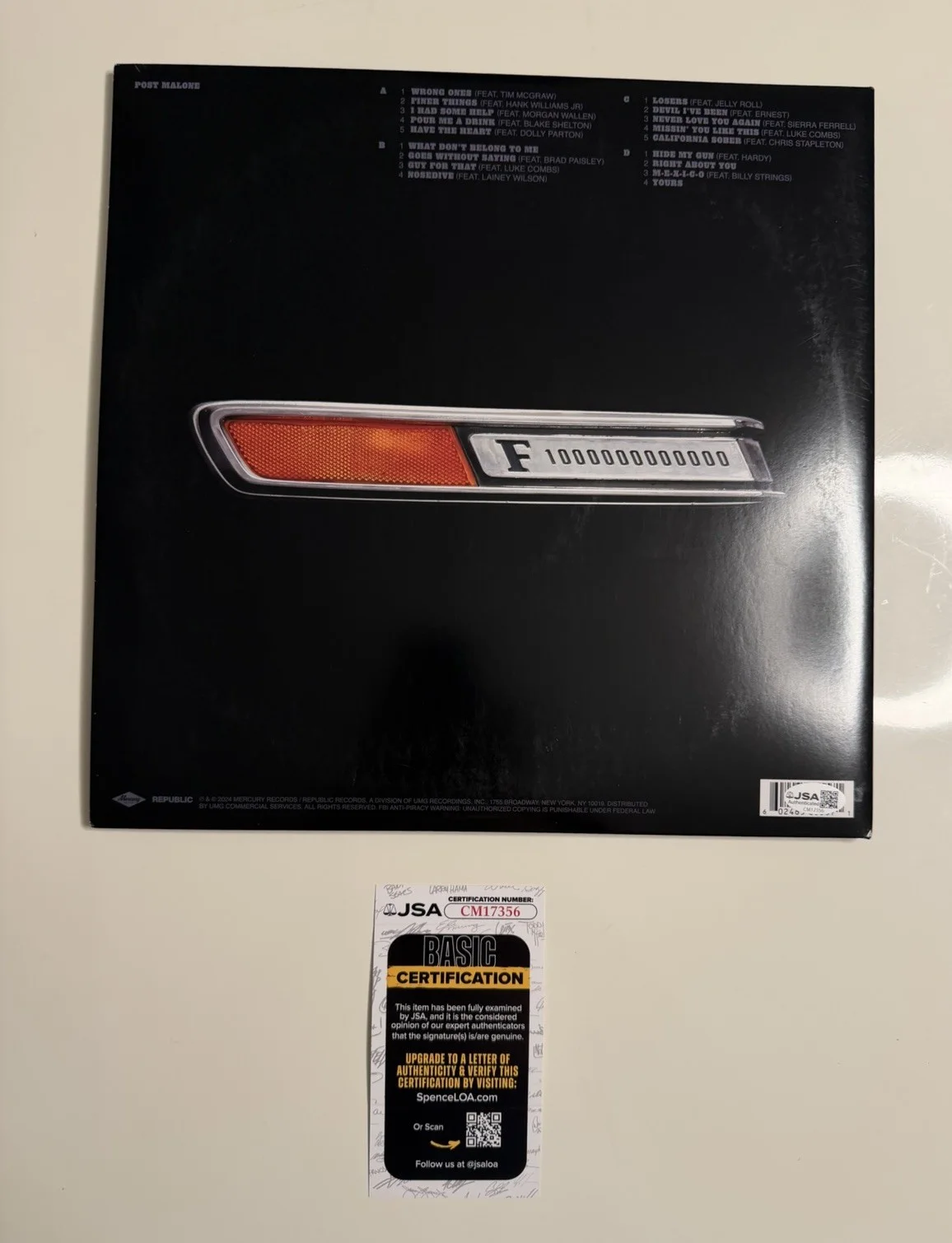 Post Malone Autographed F-1 Trillion Vinyl Record Country Star JSA COA, image 2