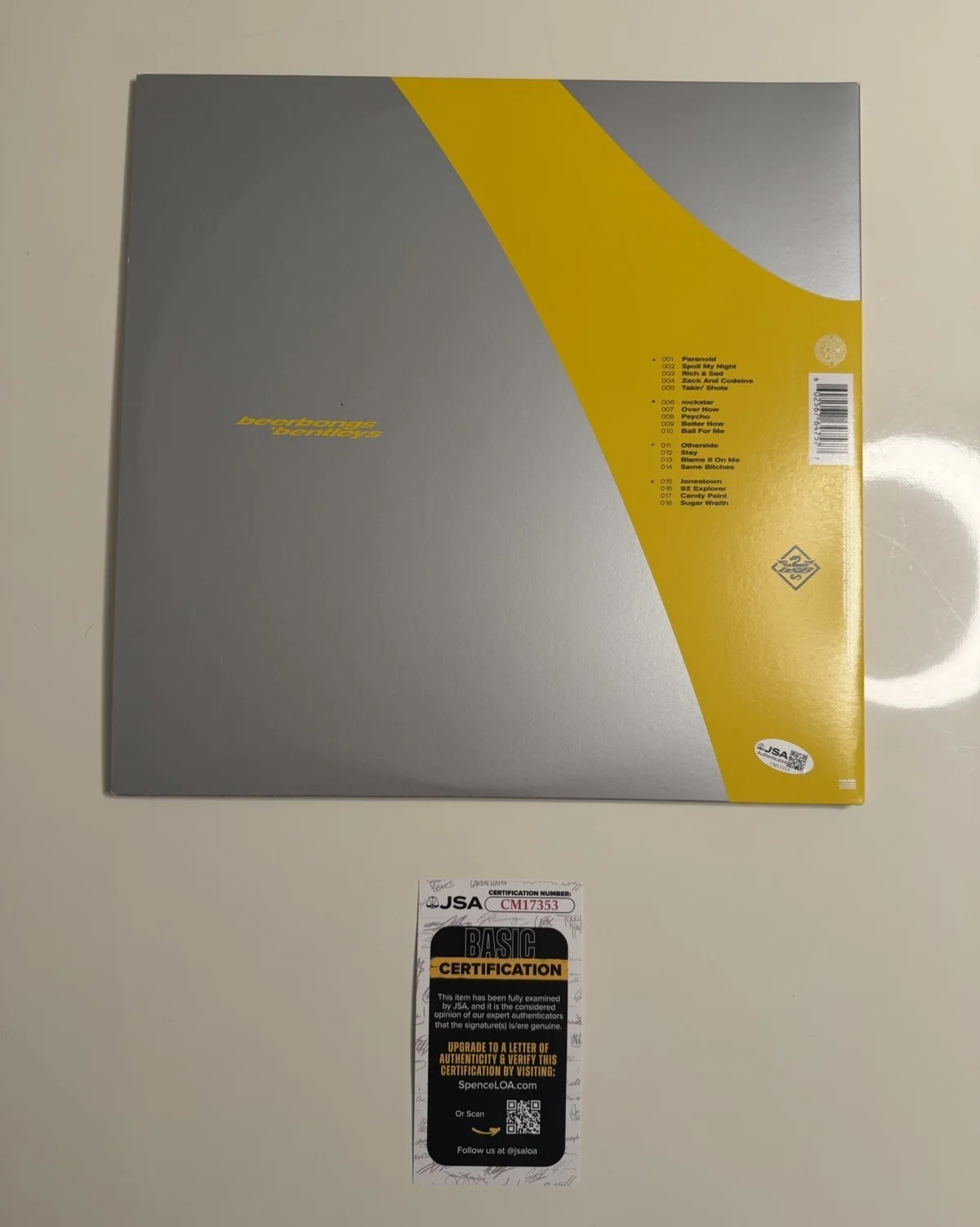 Post Malone Autographed beerbongs & bentleys Vinyl Record LP JSA COA, изображение 2