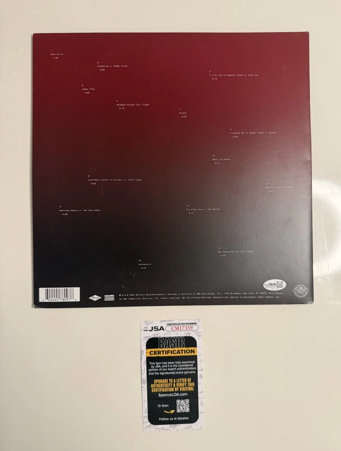 Post Malone Autographed Twelve Carat Toothache Vinyl Record Star JSA COA, image 2