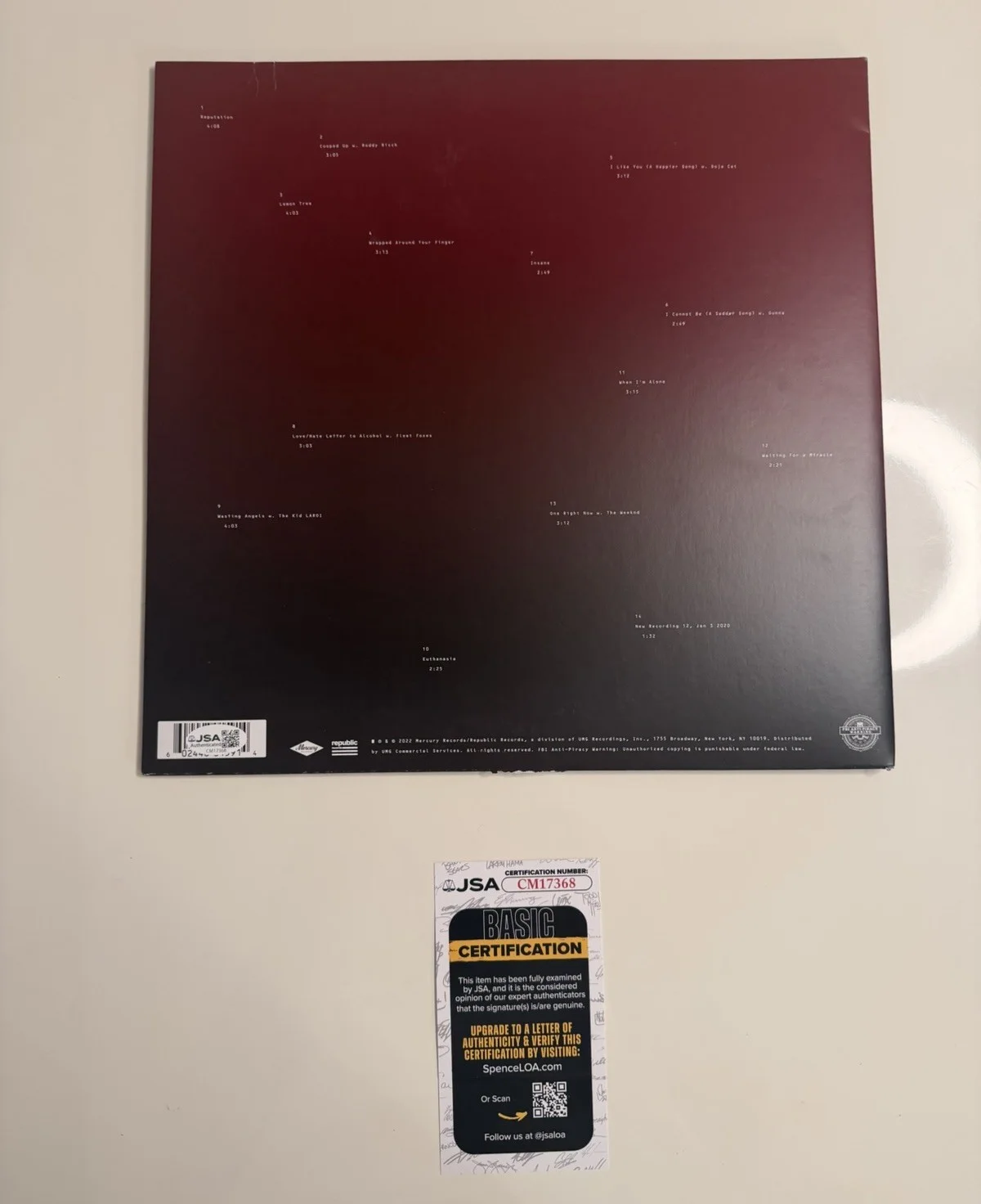 Post Malone Autographed Twelve Carat Toothache Vinyl Record Star JSA COA, image 2