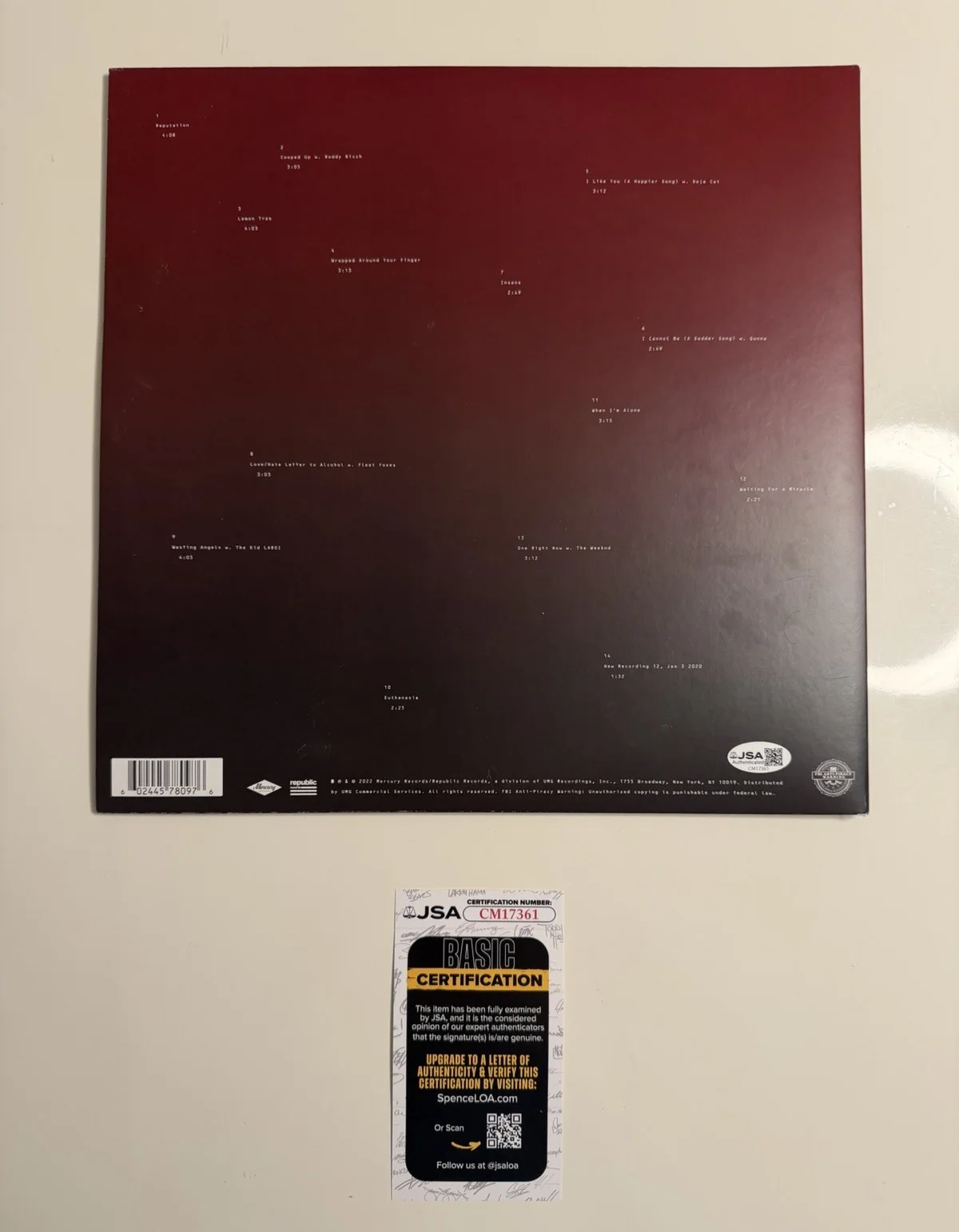 Post Malone Autographed Twelve Carat Toothache Vinyl Record Star JSA COA, image 2