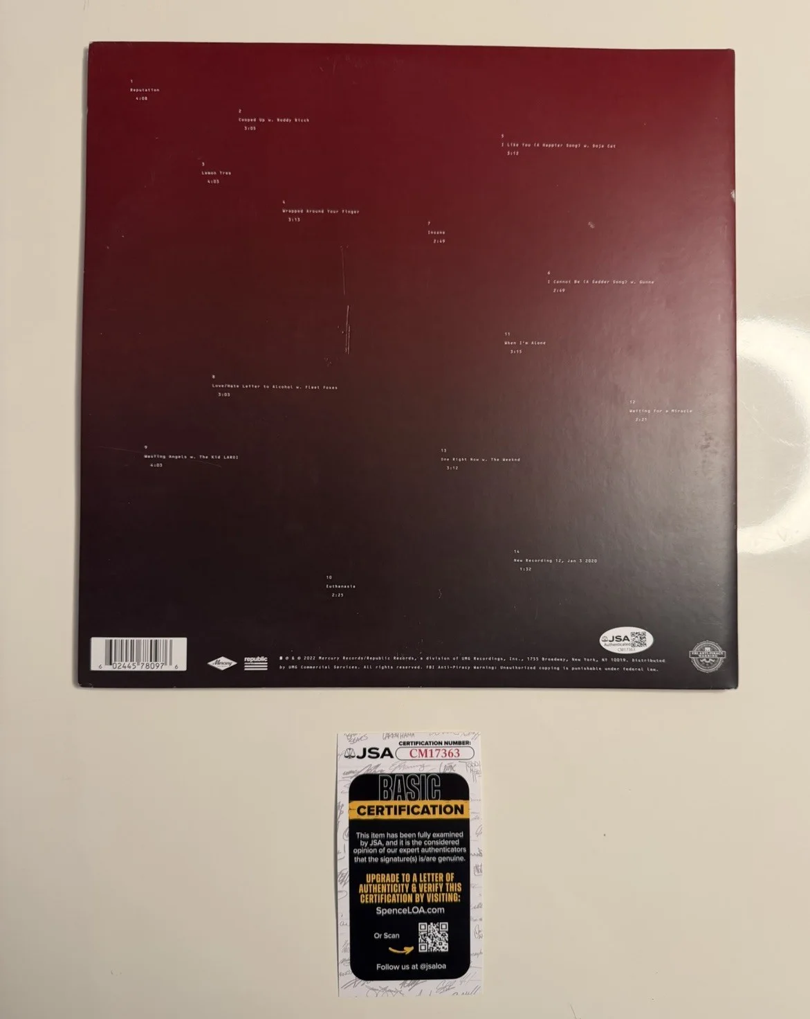 Post Malone Autographed Twelve Carat Toothache Vinyl Record Star JSA COA, image 2