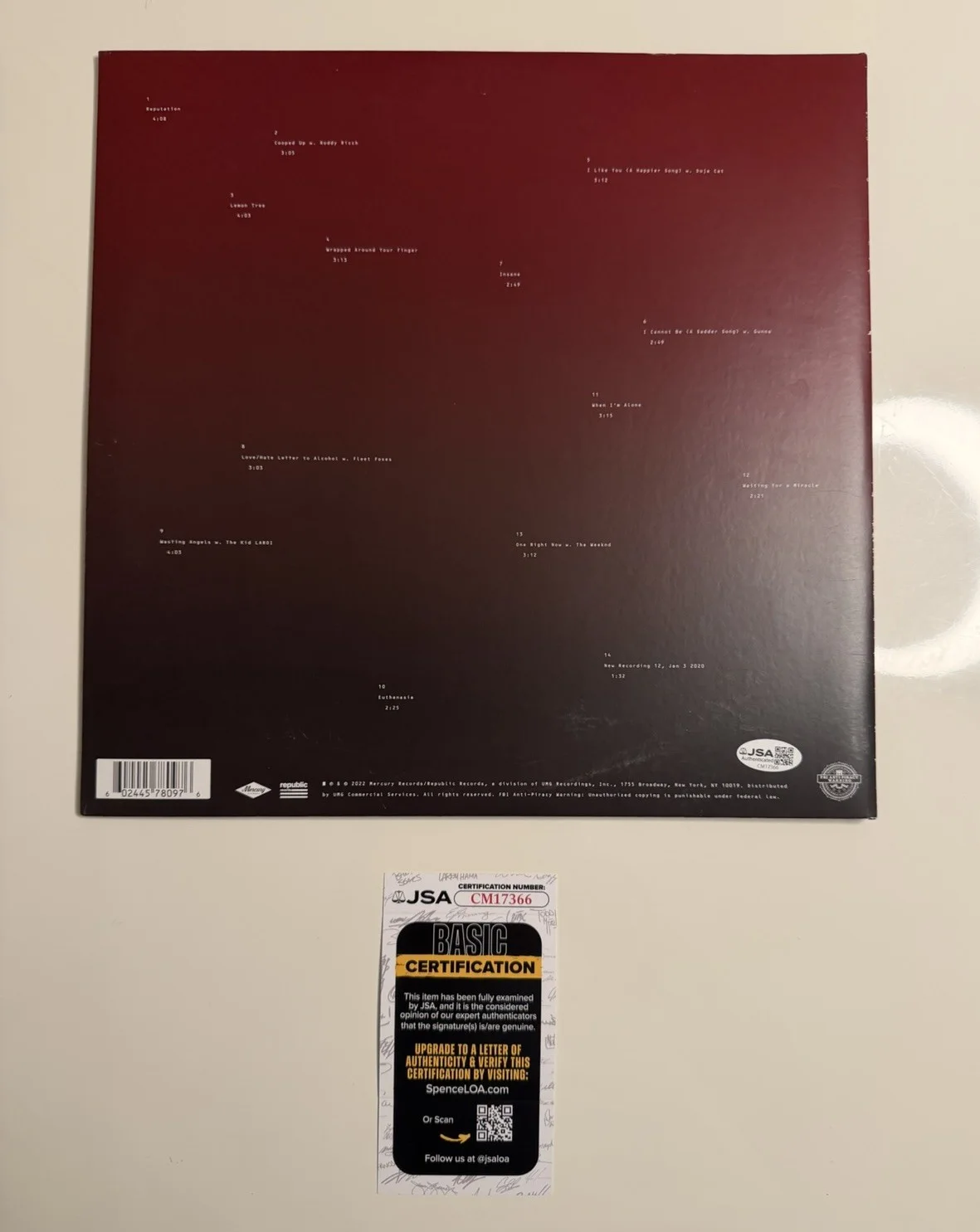 Post Malone Autographed Twelve Carat Toothache Vinyl Record Star JSA COA, image 2