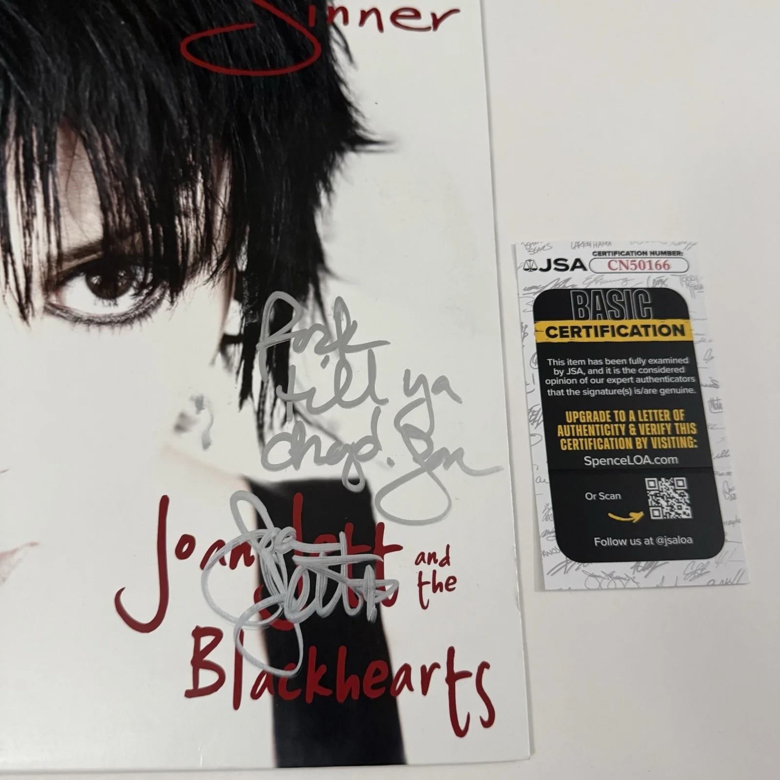 JOAN JETT SIGNED SINNER VINYL RECORD BLACKHEARTS AUTOGRAPHED JSA COA, image 2