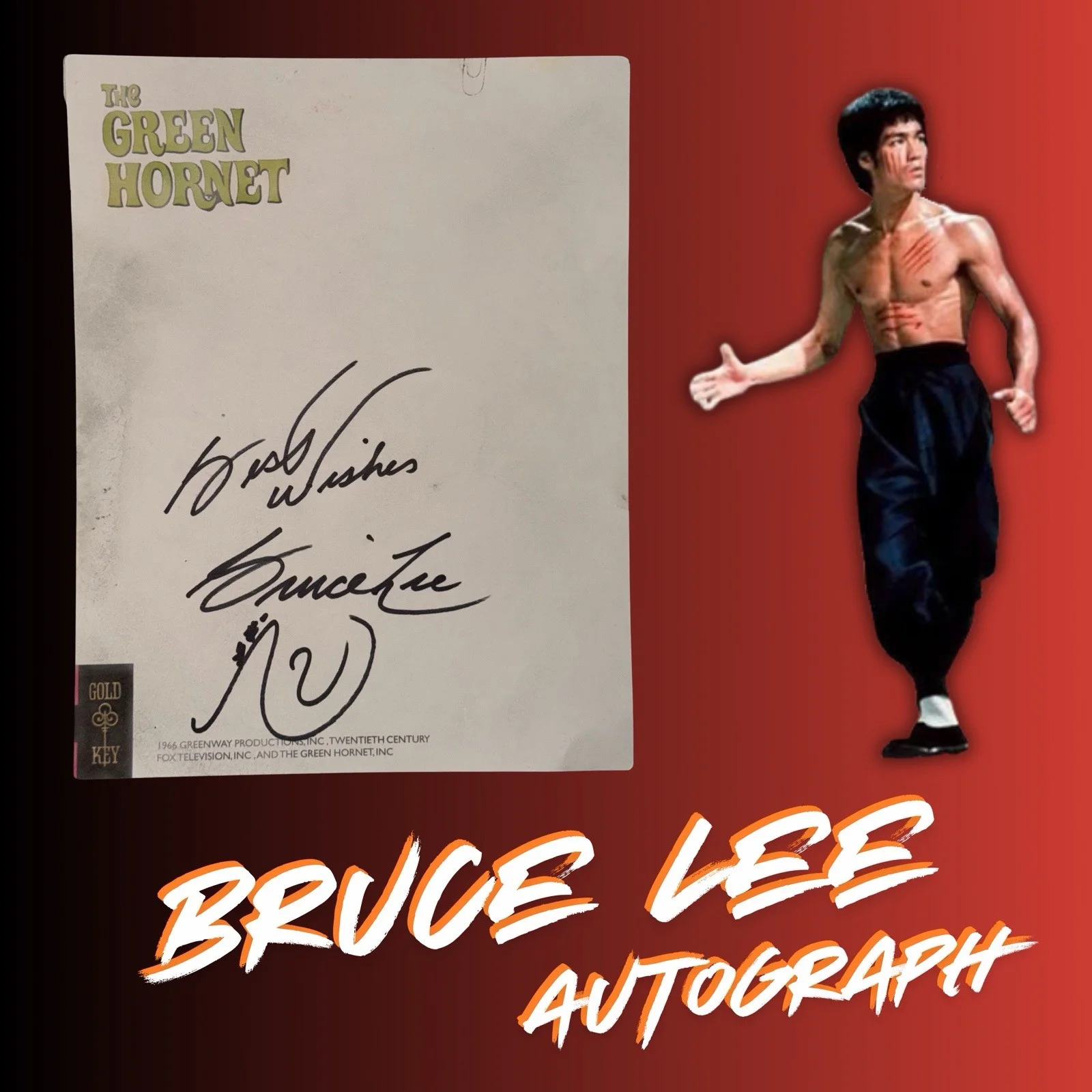 Bruce Lee — Bruce Lee Kato Green Hornet Hand Signed Autograph Paper 1967 Gold Key West. Pub.