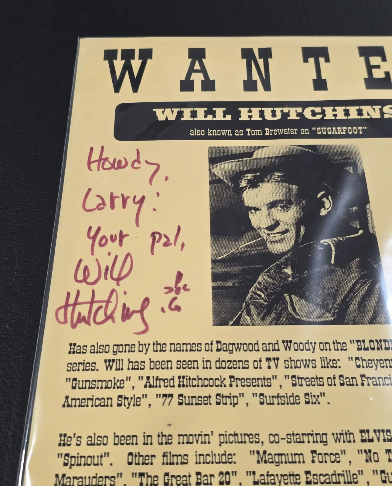 Will Hutchins - Signed Autographed Picture - Great Find!! Sugar Foot - Wanted!!, image 2