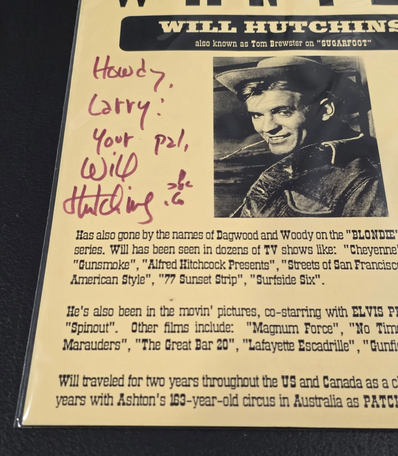 Will Hutchins - Signed Autographed Picture - Great Find!! Sugar Foot - Wanted!!, image 3