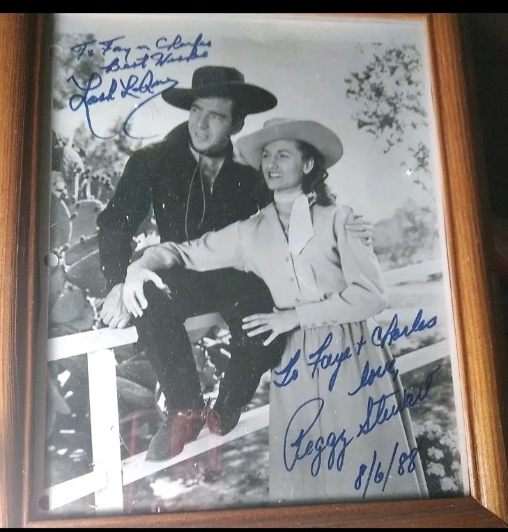 Lash La Rue, Peggy Stewart — Autographed Stewart / Lash LaRue pic - Frontier Revenge Promo signed By Both