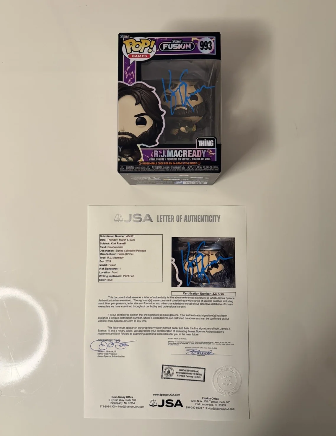 Kurt Russell — Kurt Russell Autographed RJ Macready Funko Pop #993 JSA LOA COA ￼