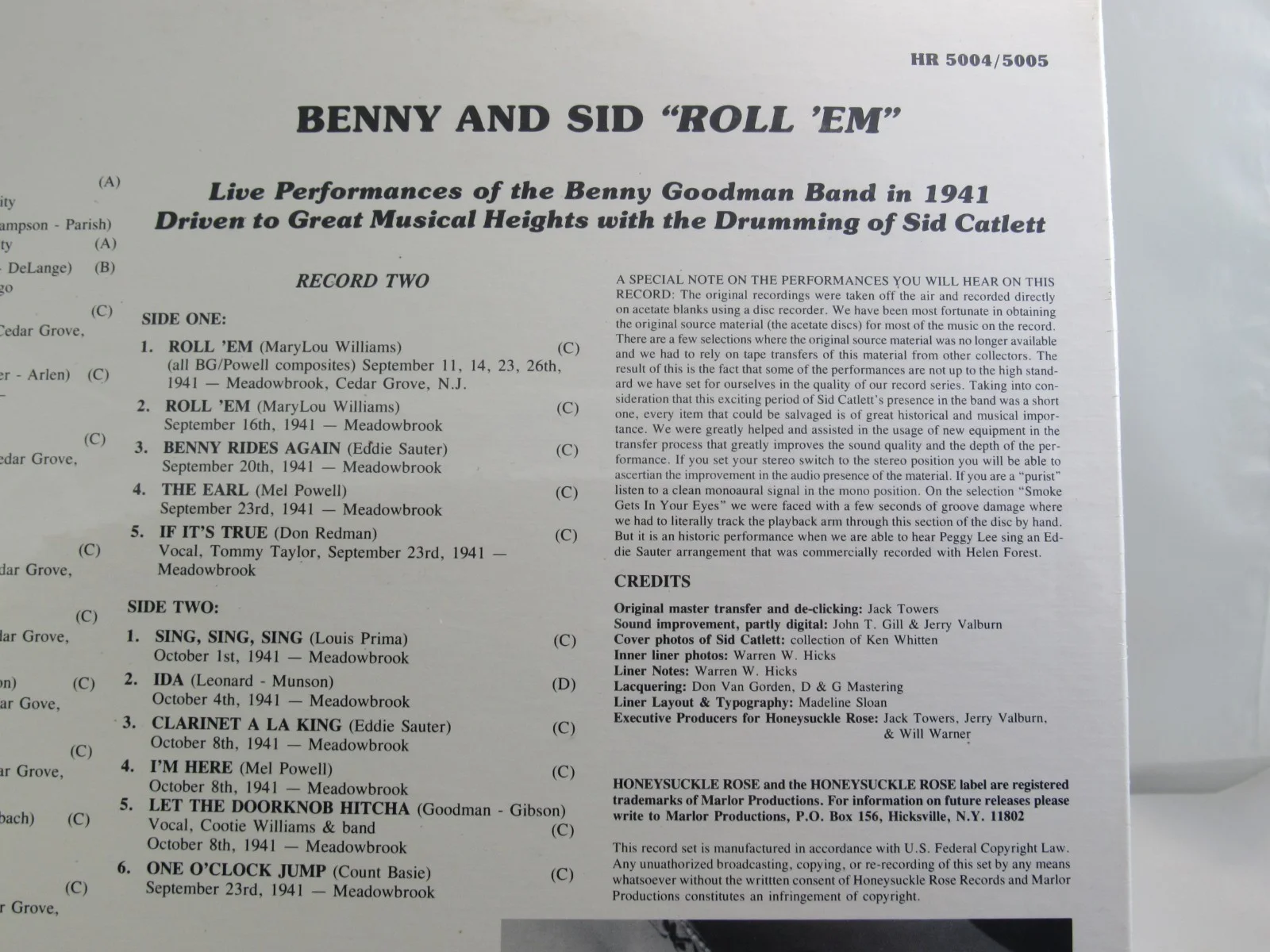 Benny Goodman Big Band, Sidney Catlett – Benny And Sid "Roll LP Vinyl Jazz New, image 5