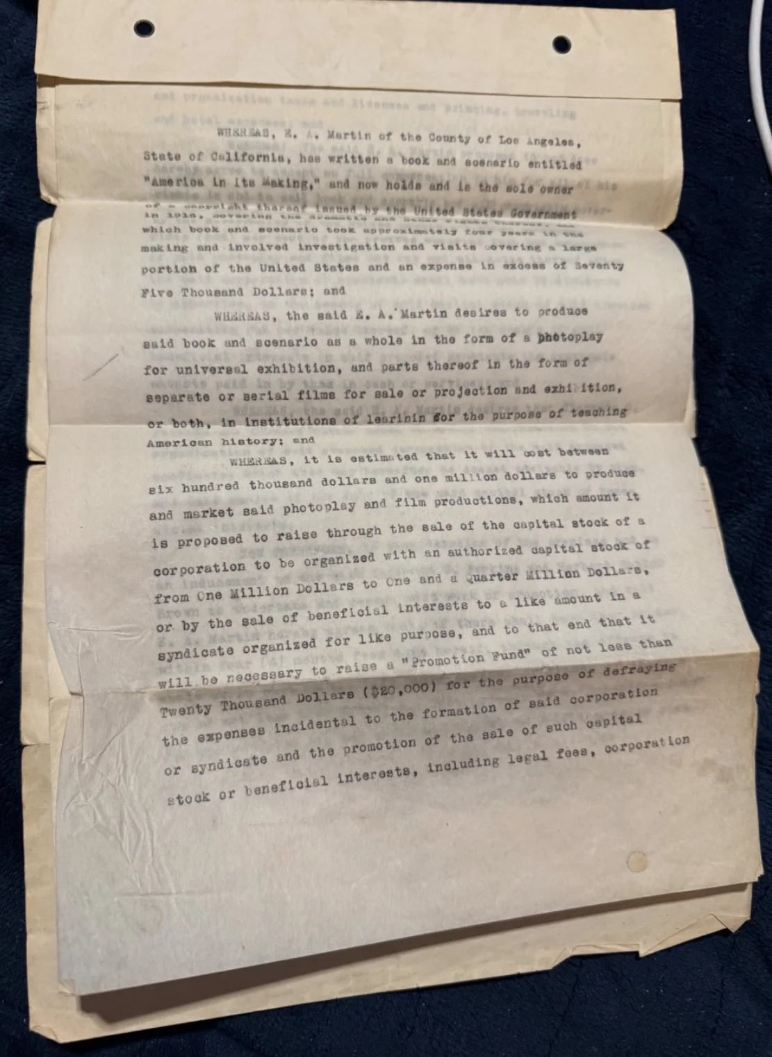 E. A. Martin, Clarance G. Perkins, Herbert Cutler Brown — E. A. Martin Notable Director Writer Silent Movies 1921 Autographed 4pg Contract, image 5