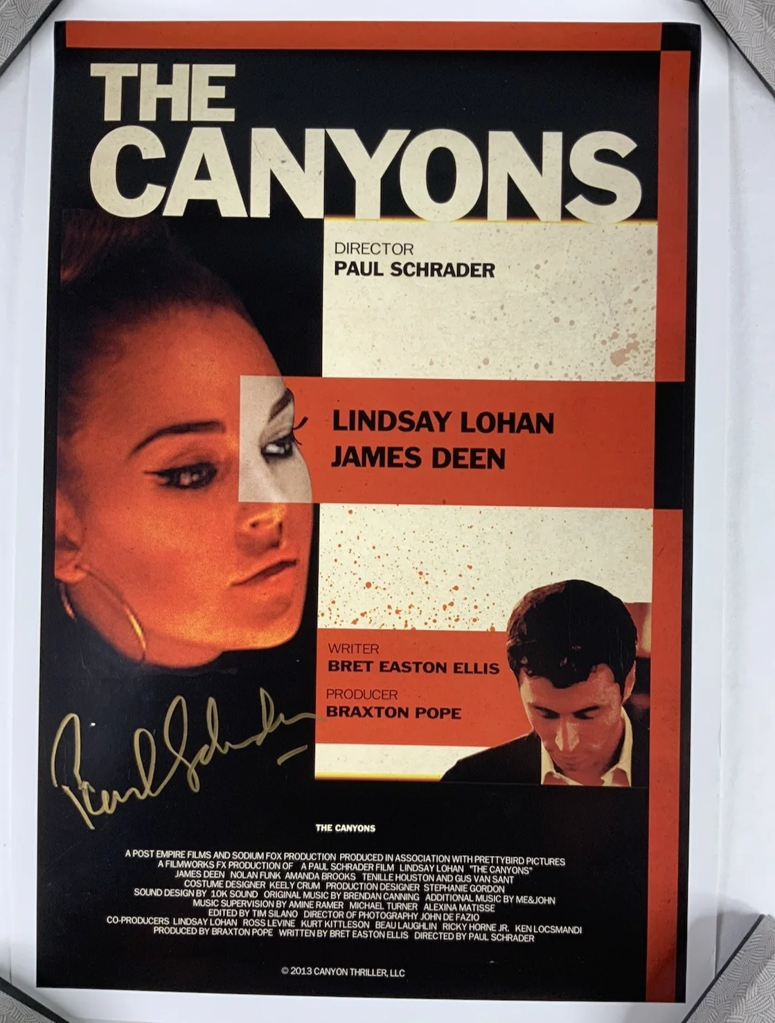The Canyons Paul Schrader Director Signed Autographed13" X 19" Poster Rare, изображение 2
