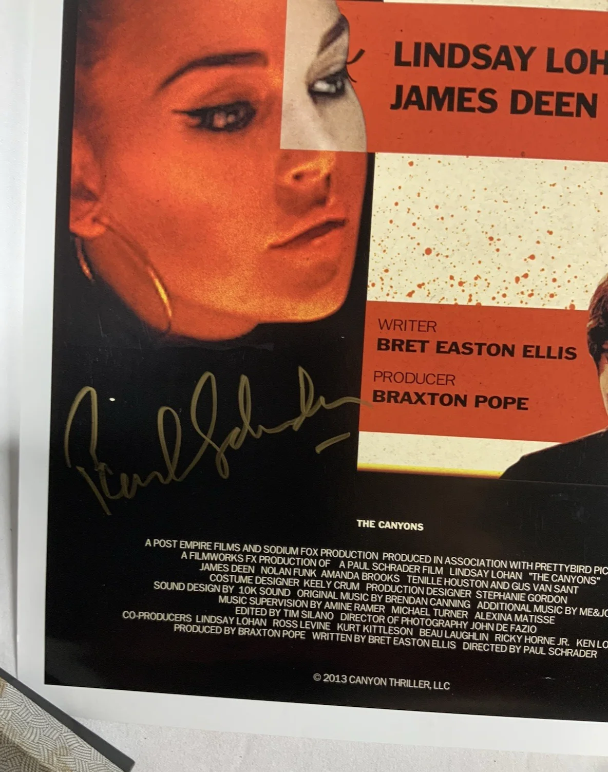 The Canyons Paul Schrader Director Signed Autographed13" X 19" Poster Rare, изображение 3