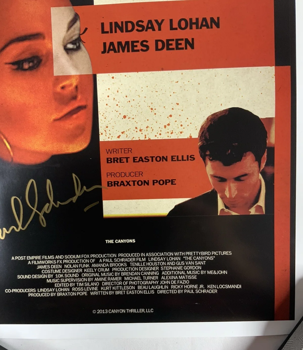 The Canyons Paul Schrader Director Signed Autographed13" X 19" Poster Rare, изображение 5