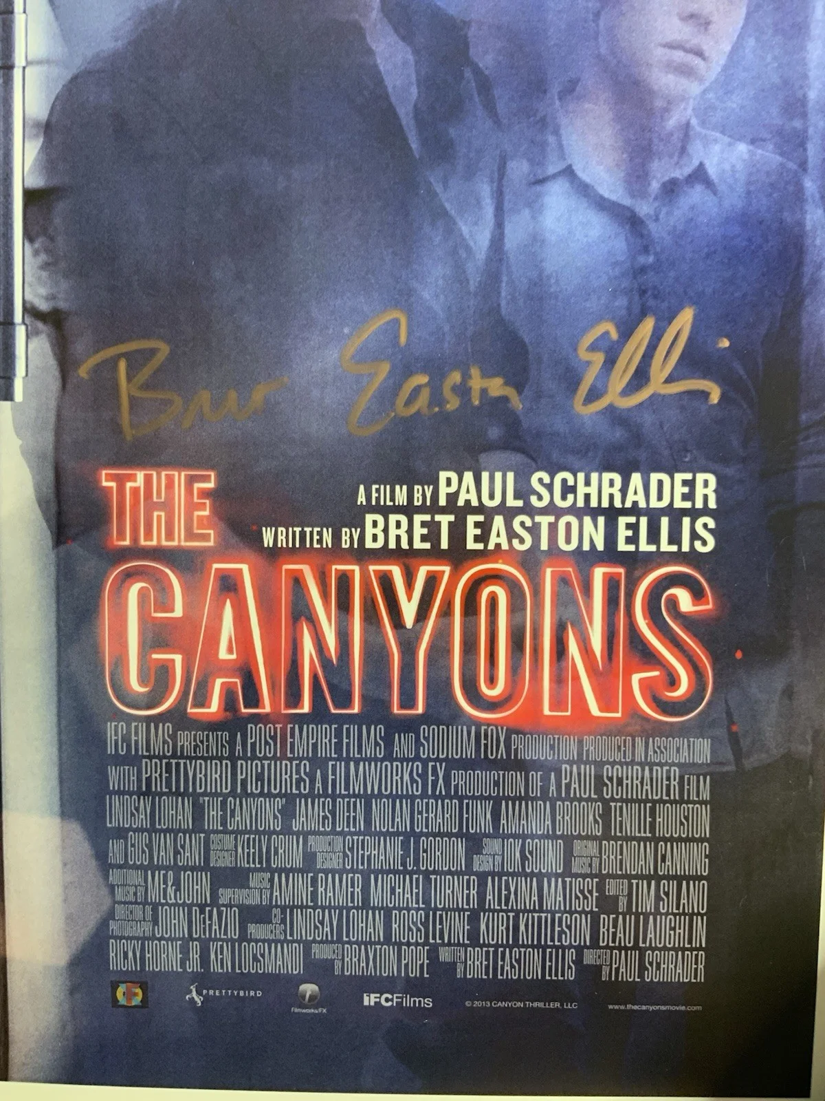 The Canyons Bret Easton Ellis Writer Signed Autographed13" X 19" Poster Rare, изображение 3