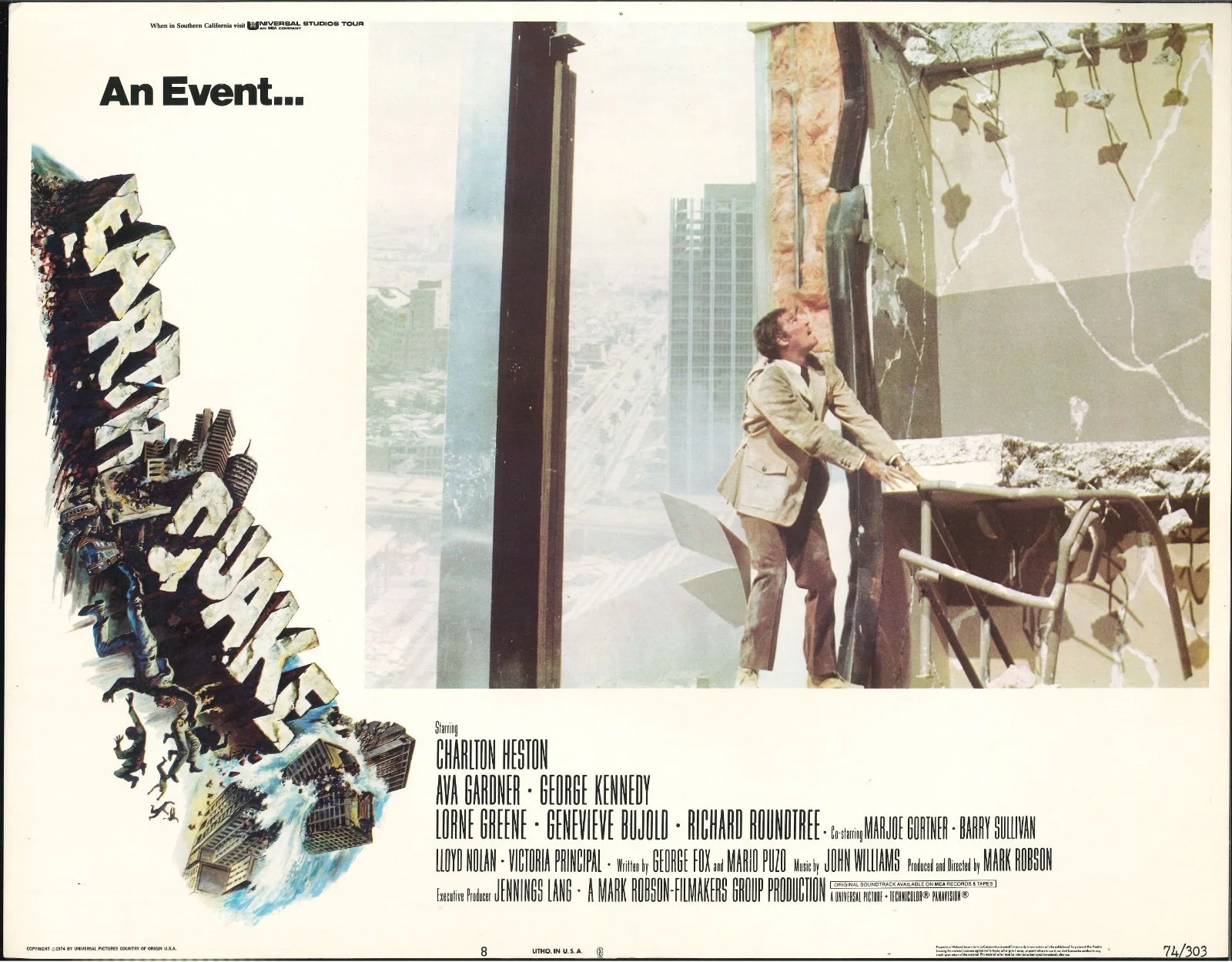 Earthquake 7x ORIGINAL US Lobby Cards Charlton Heston Ava Gardner 1974, image 2