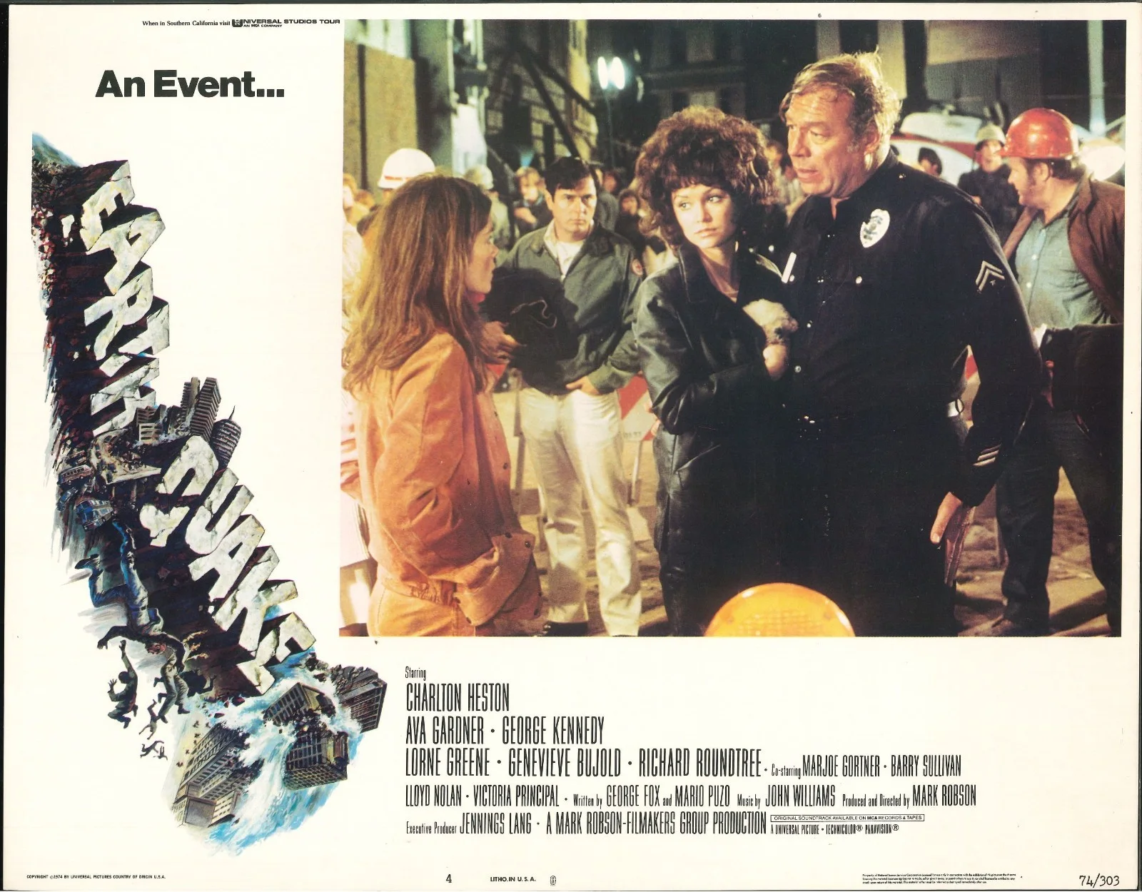 Earthquake 7x ORIGINAL US Lobby Cards Charlton Heston Ava Gardner 1974, image 5