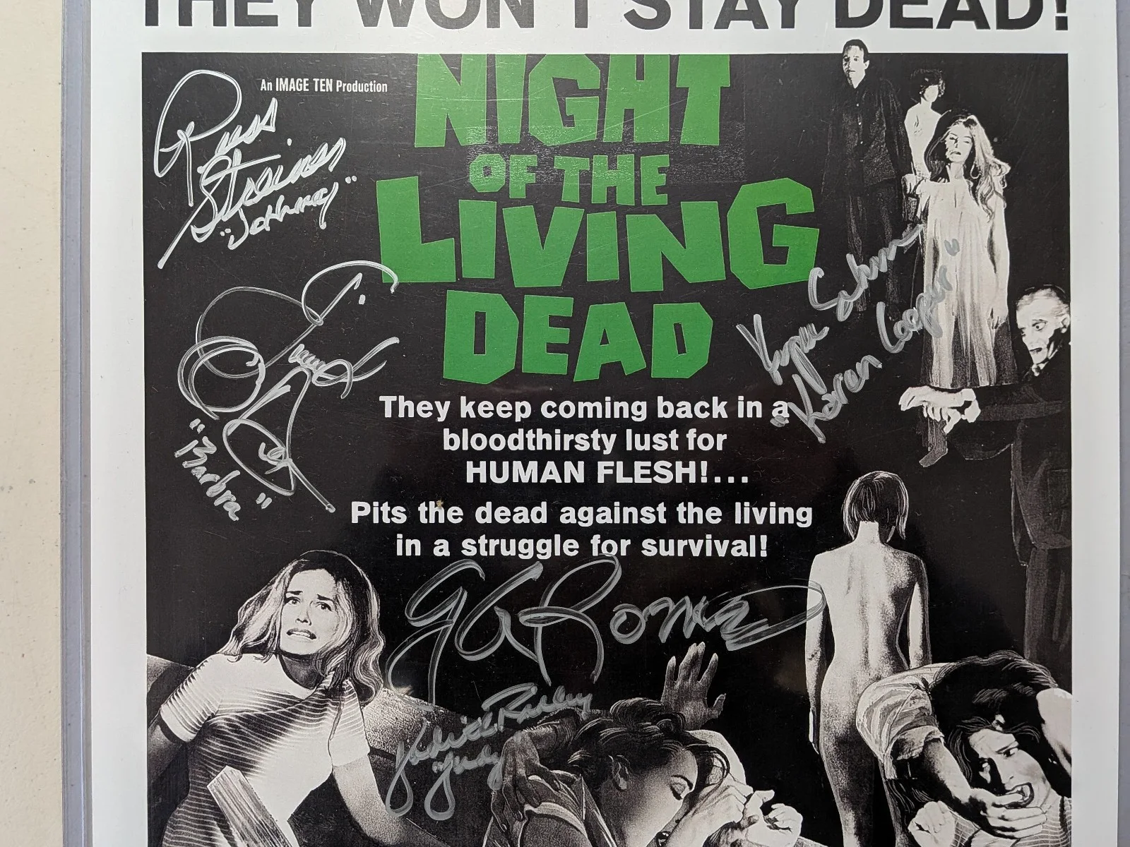 Night of the Living Dead 5X Cast — 1968 NOLD Cast 5x Signed 11x17 Poster George Romero STREINER O'DEA JSA COA RARE, изображение 2