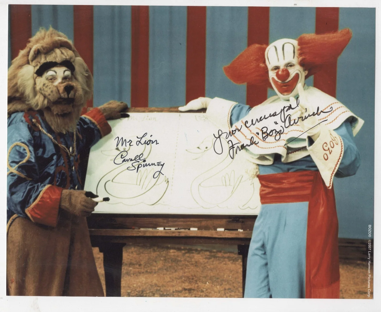 Carol Spinney — Bozo the Clown & Mr Lion Autographed 8x10 Photo Frank Avruch & Carol Spinney
