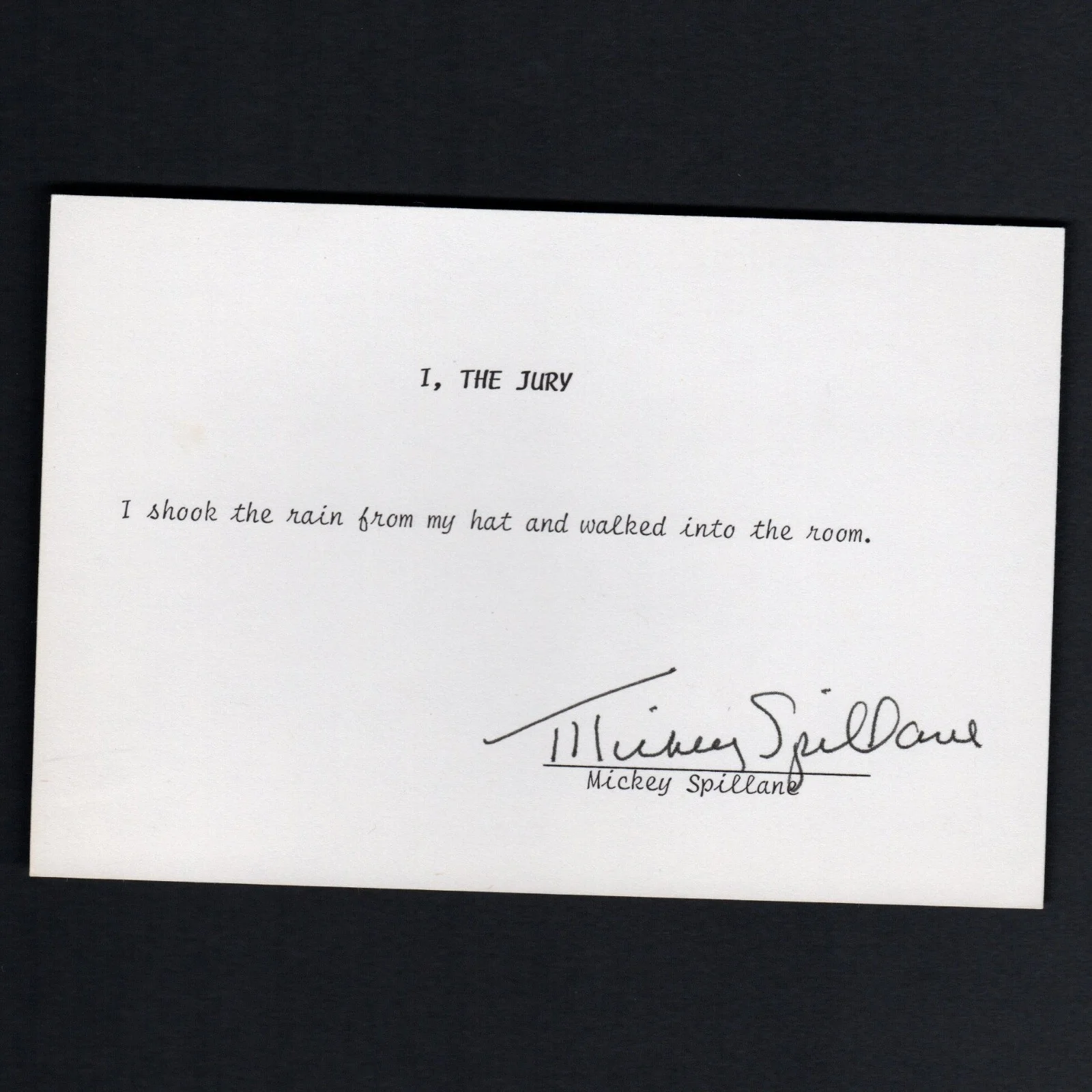 Mickey Spillane — MICKEY SPILLANE Autograph Signed Typed I THE JURY Quotation w/ COA MIKE HAMMER