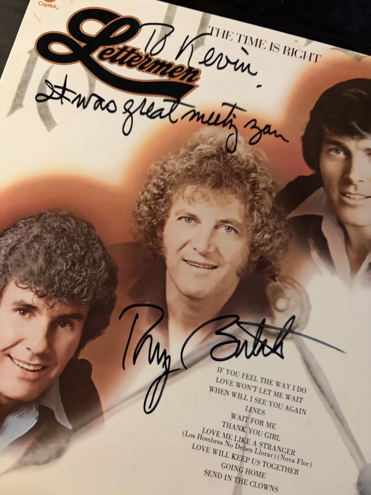 Tony Butala Signed The Letterman The Time Is Right LP Autographed, изображение 2