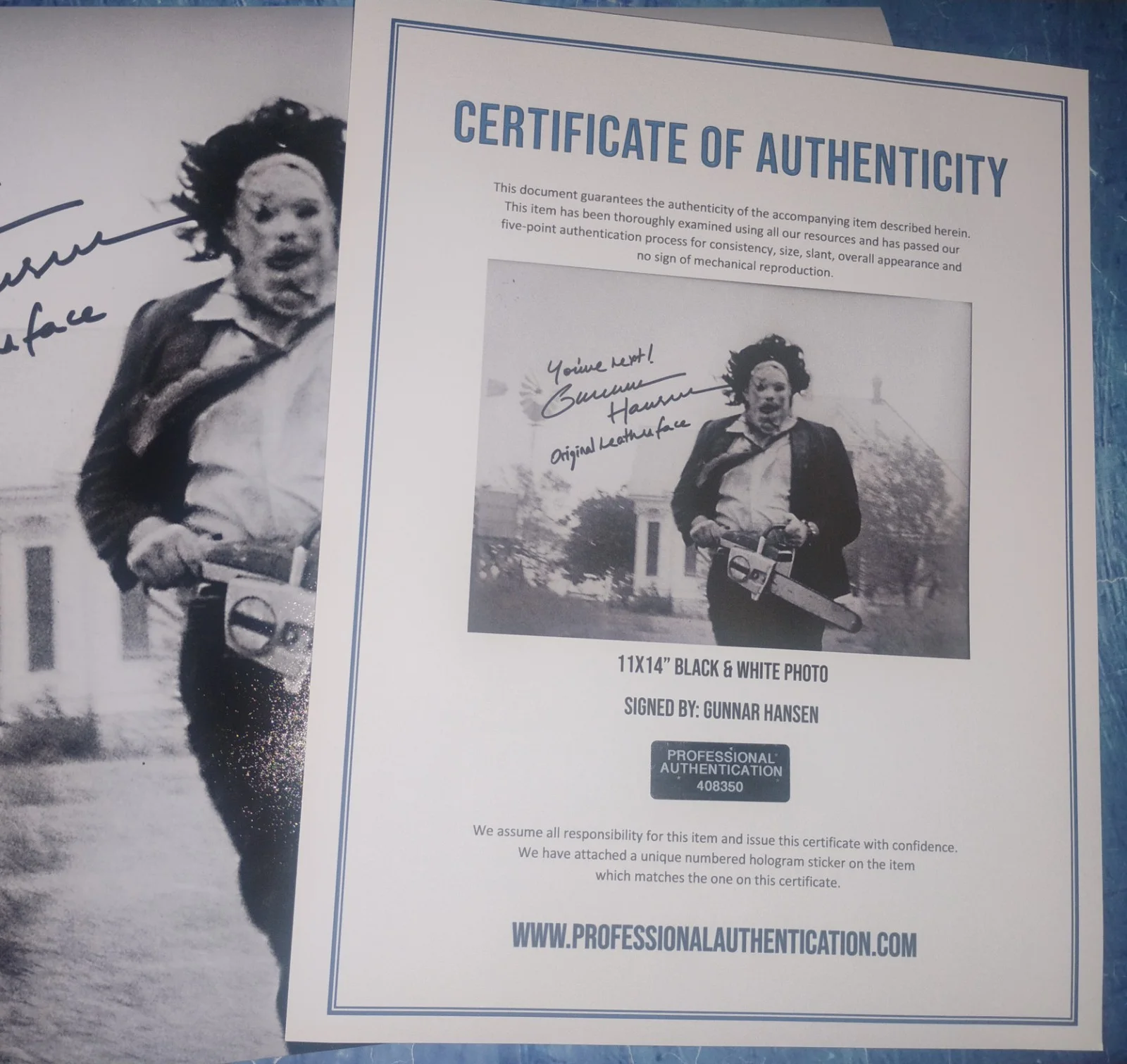 Gunnar Hansen Hand Signed 11x14 Photo COA Leatherface NO US TARIFFS, image 4