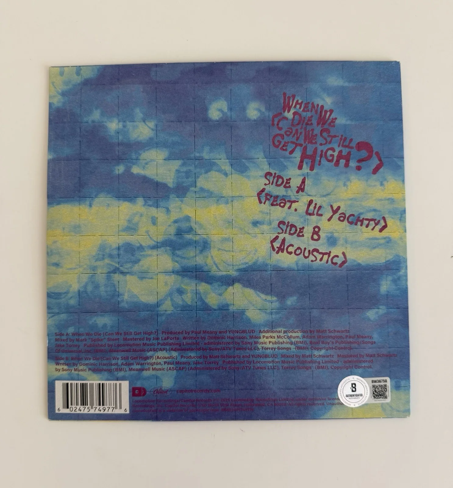 Yung Blud Signed Vinyl Beckett Auth Autograph When We Die Can We Still Get High, изображение 2