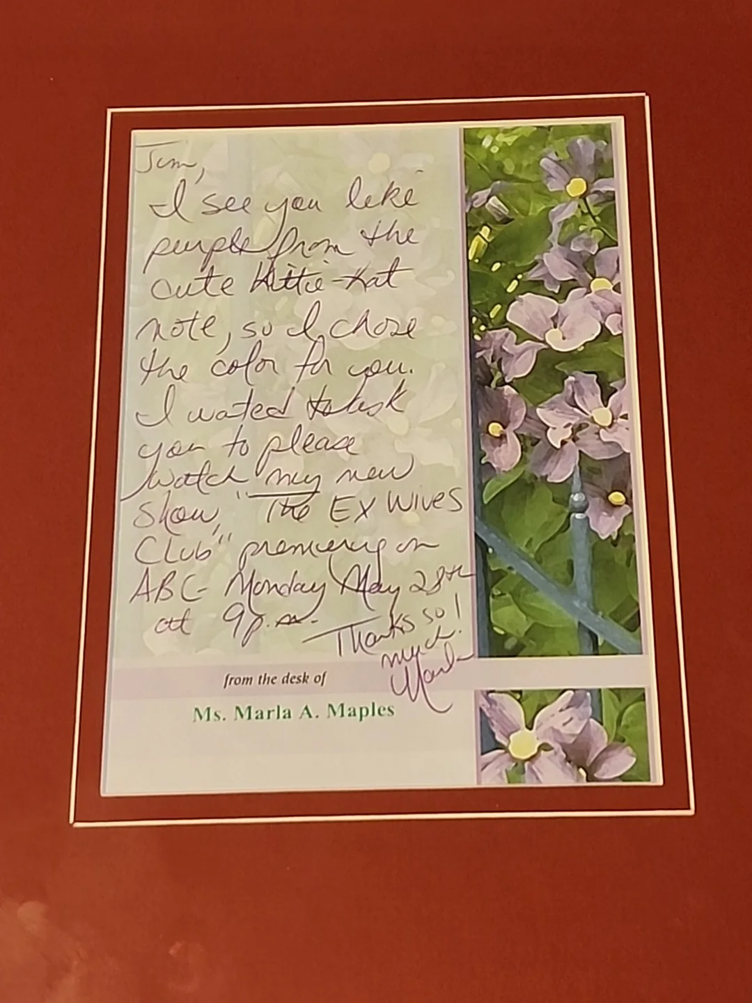 MARLA MAPLES TRUMP — Marla Maples (Ex Trump Wife) Signed Letter & Framed Photo Display, image 3